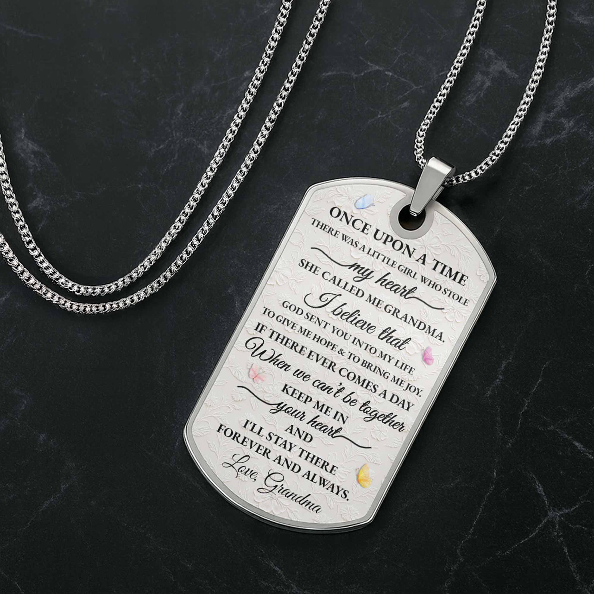 To My Granddaughter Once Upon A Time Flower Butterfly - Personalized Custom Dog Tag Necklace - GDT613_DTNECK - Image 4