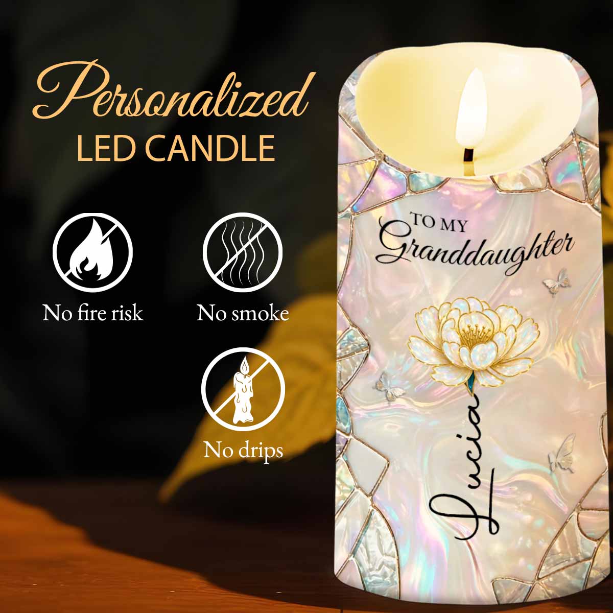 To My Granddaughter Once Upon A Time Lotus Flower Stained Glass - Personalized Custom LED Candle - GDT630_LECA - Image 4