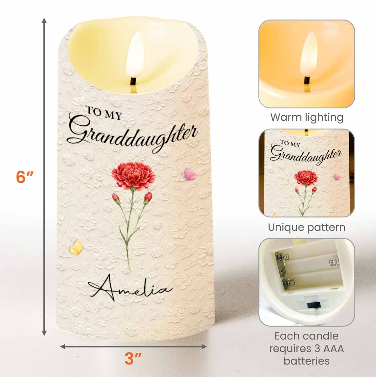 To My Granddaughter Once Upon A Time Purple Flower And Butterflies - Personalized Custom LED Candle - GDT613_LECA - Image 6