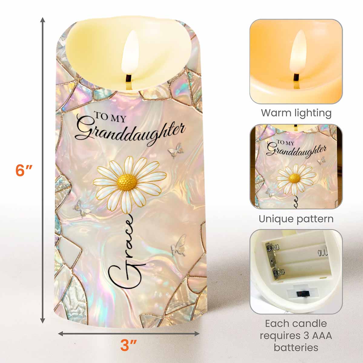 To My Granddaughter You Leave A Little Sparkle Flower And Butterfly - Personalized Custom LED Candle - GDT634_LECA - Image 3