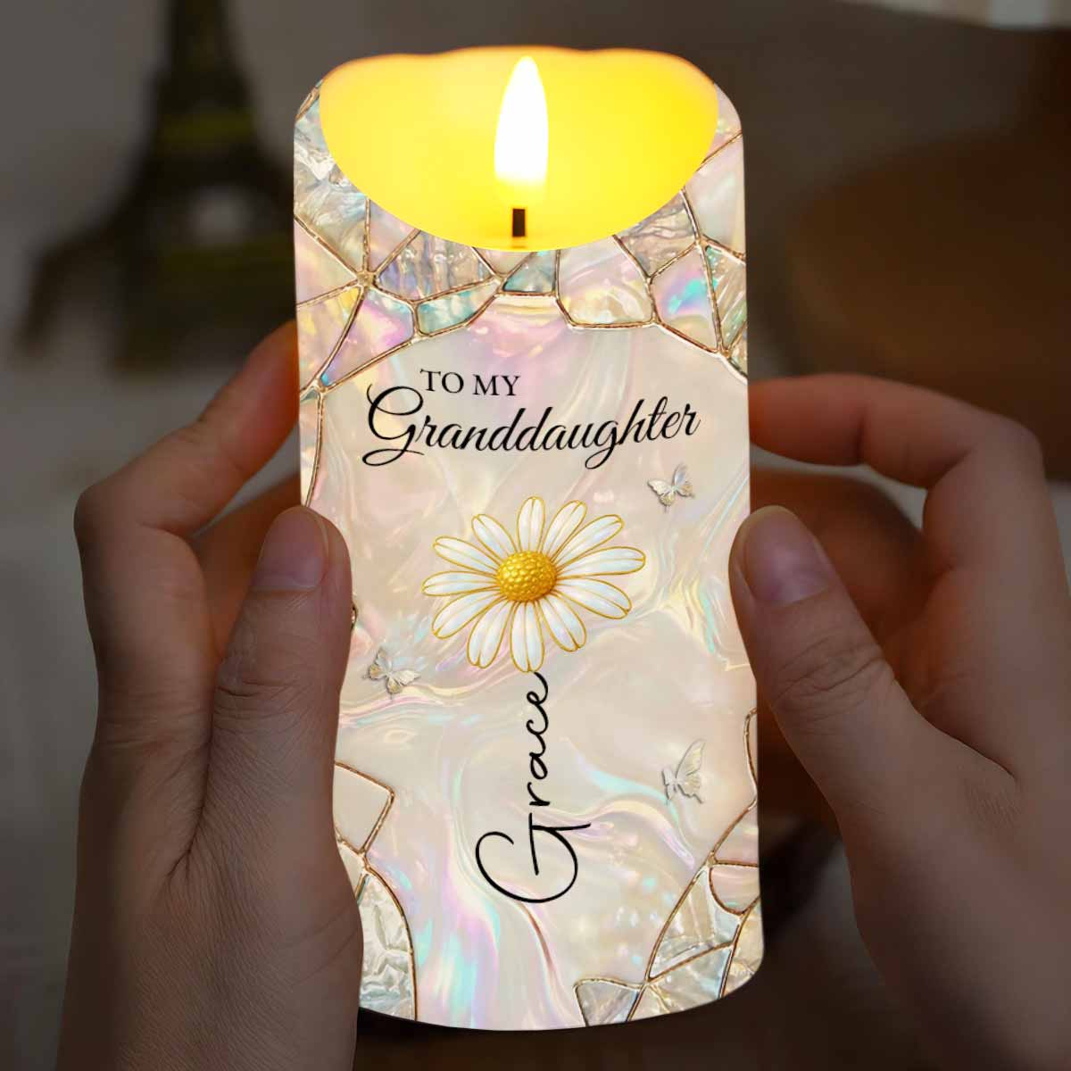 To My Granddaughter You Leave A Little Sparkle Flower And Butterfly - Personalized Custom LED Candle - GDT634_LECA - Image 7