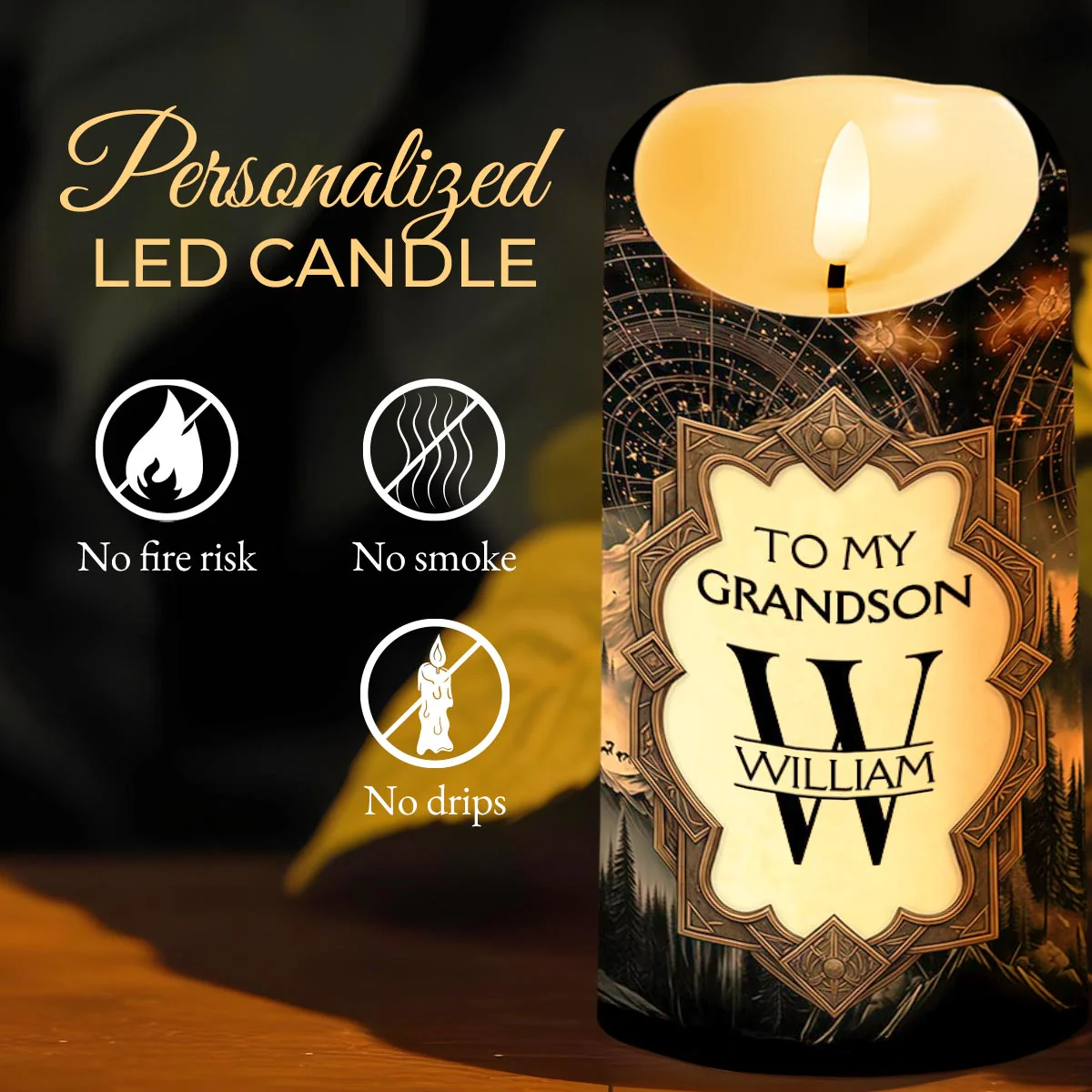 To My Grandson Be Strong And Chase Your Dreams Monogram Mountain - Personalized Custom LED Candle - GSN067_LECA - Image 4