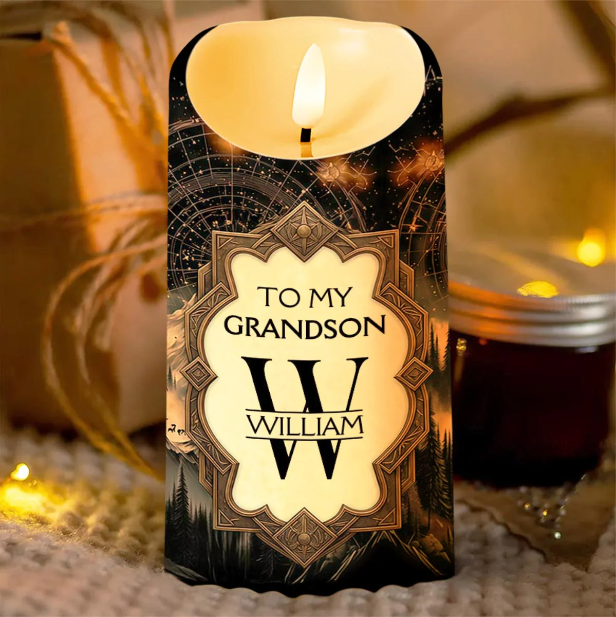 To My Grandson Be Strong And Chase Your Dreams Monogram Mountain - Personalized Custom LED Candle - GSN067_LECA - Image 5