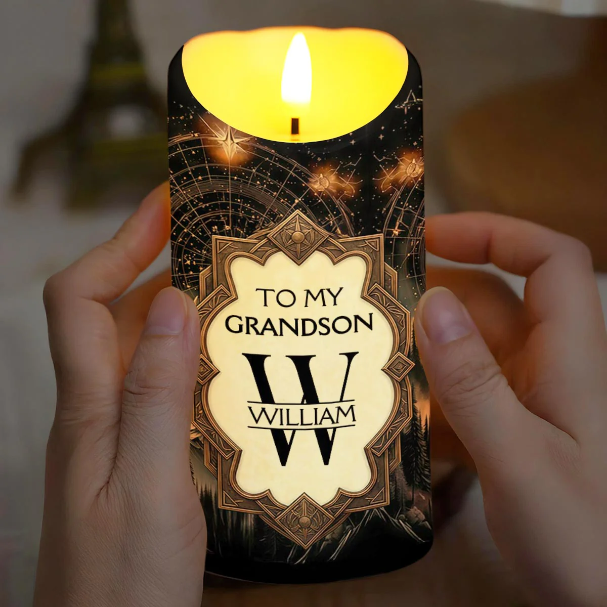 To My Grandson Be Strong And Chase Your Dreams Monogram Mountain - Personalized Custom LED Candle - GSN067_LECA - Image 6