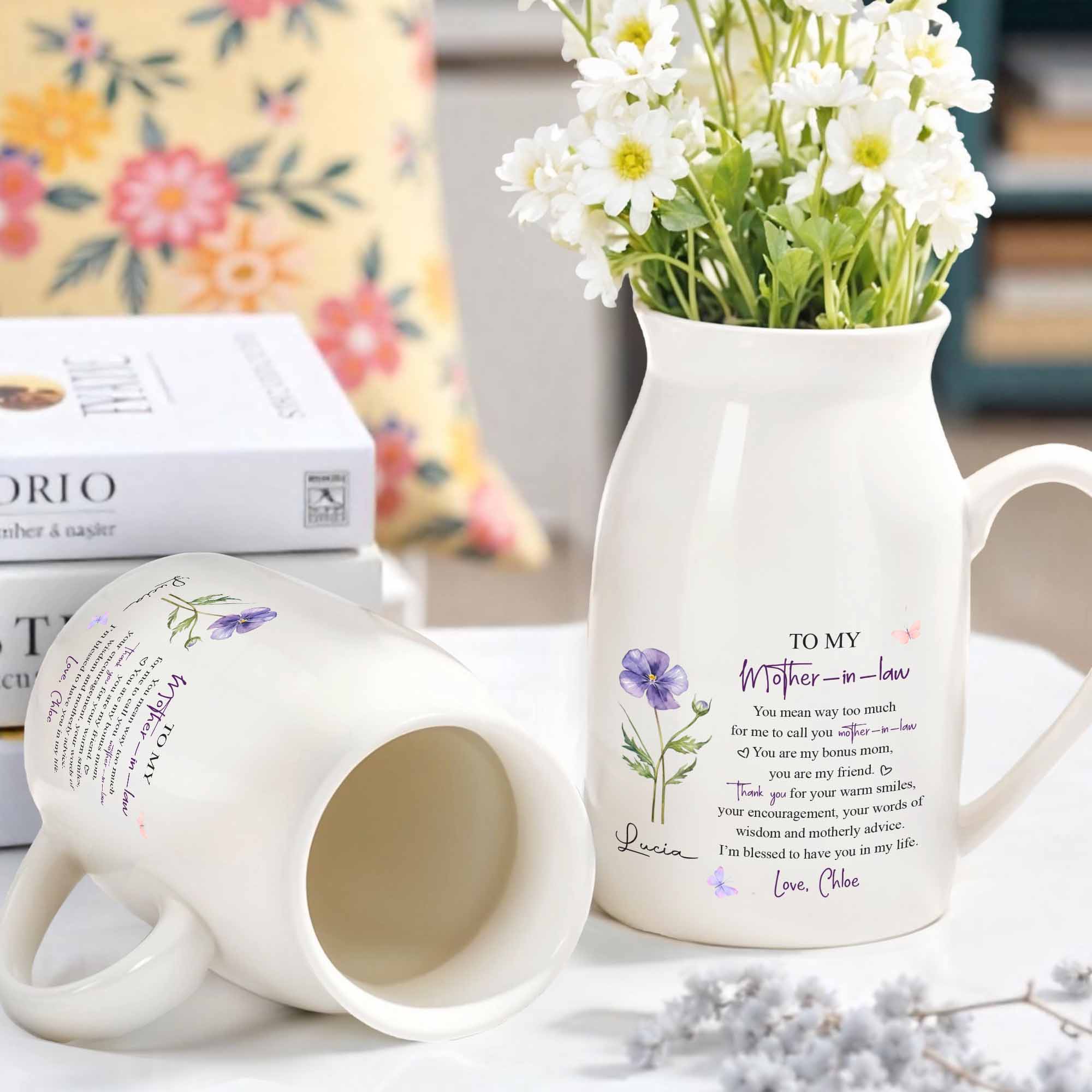 To My Mother In Law Bonus Mom Message With Purple Flower And Butterflies - Personalized Ceramic Flower Vase - MOM177_CEV - Image 5
