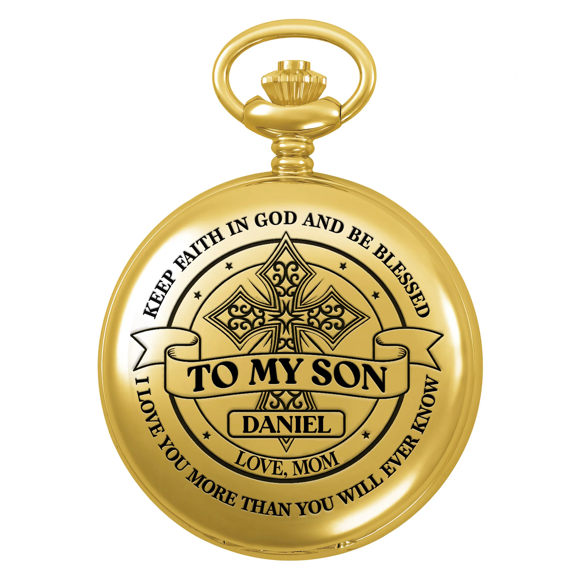 To My Son Keep Faith In God Blessed Cross - Personalized Custom Pocket Watch - SON080_GWATCH - Image 11