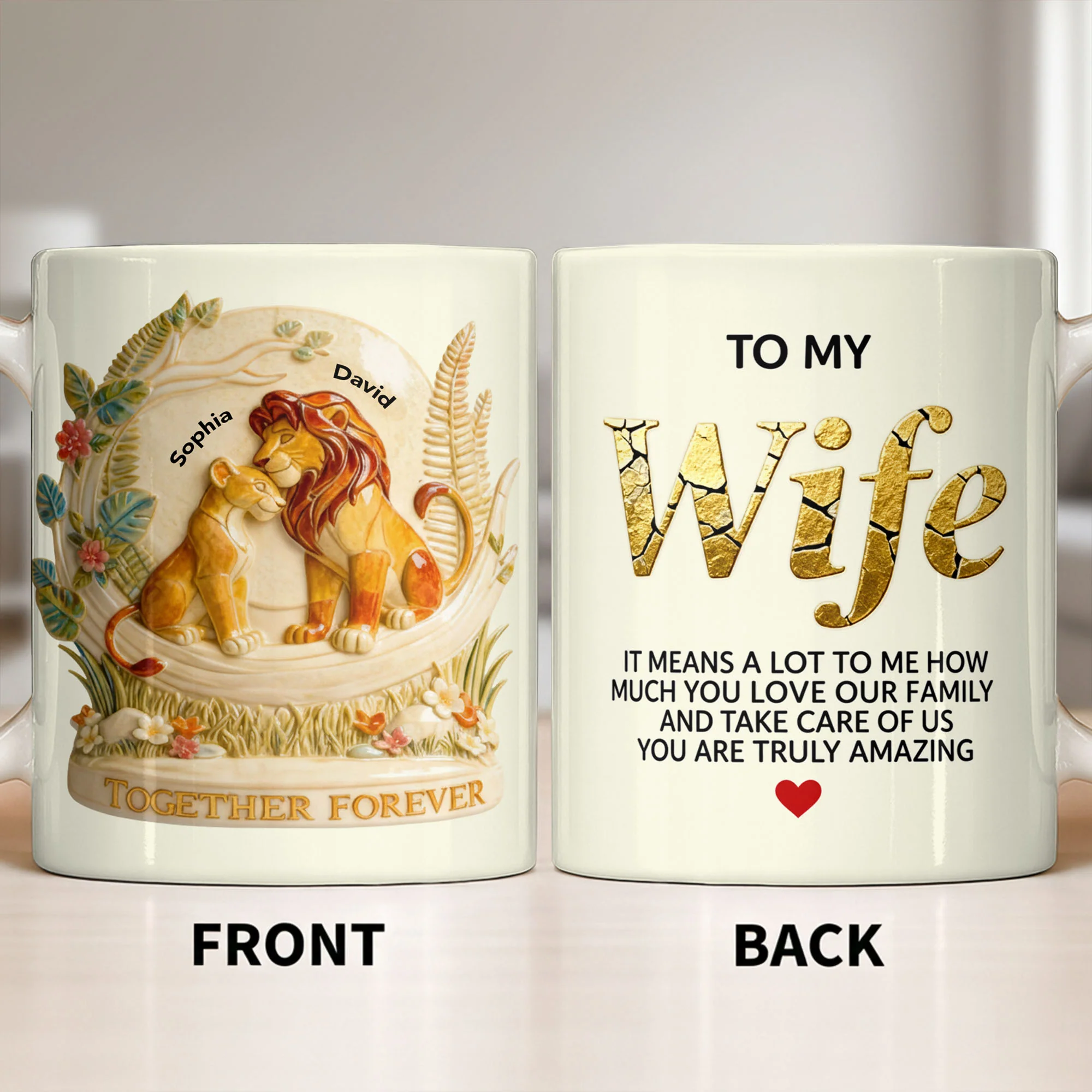 Together Forever To My Wife Lions Couple Floral Art - Personalized Custom Coffee Mug - WIF068_MG - Image 10