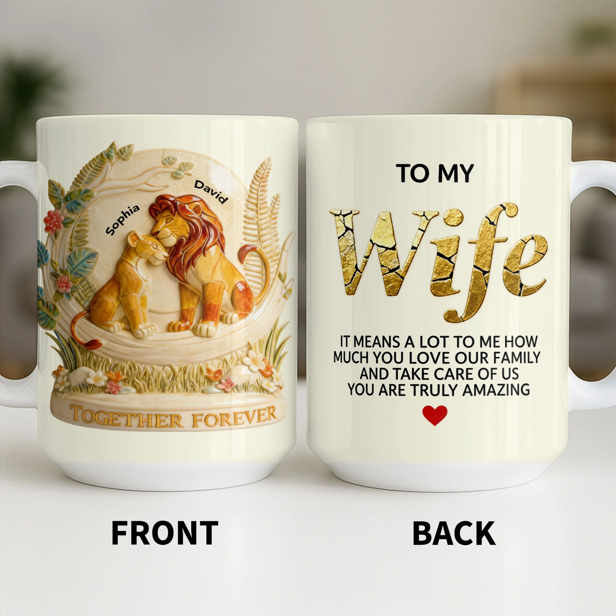 Together Forever To My Wife Lions Couple Floral Art - Personalized Custom Coffee Mug - WIF068_MG - Image 11