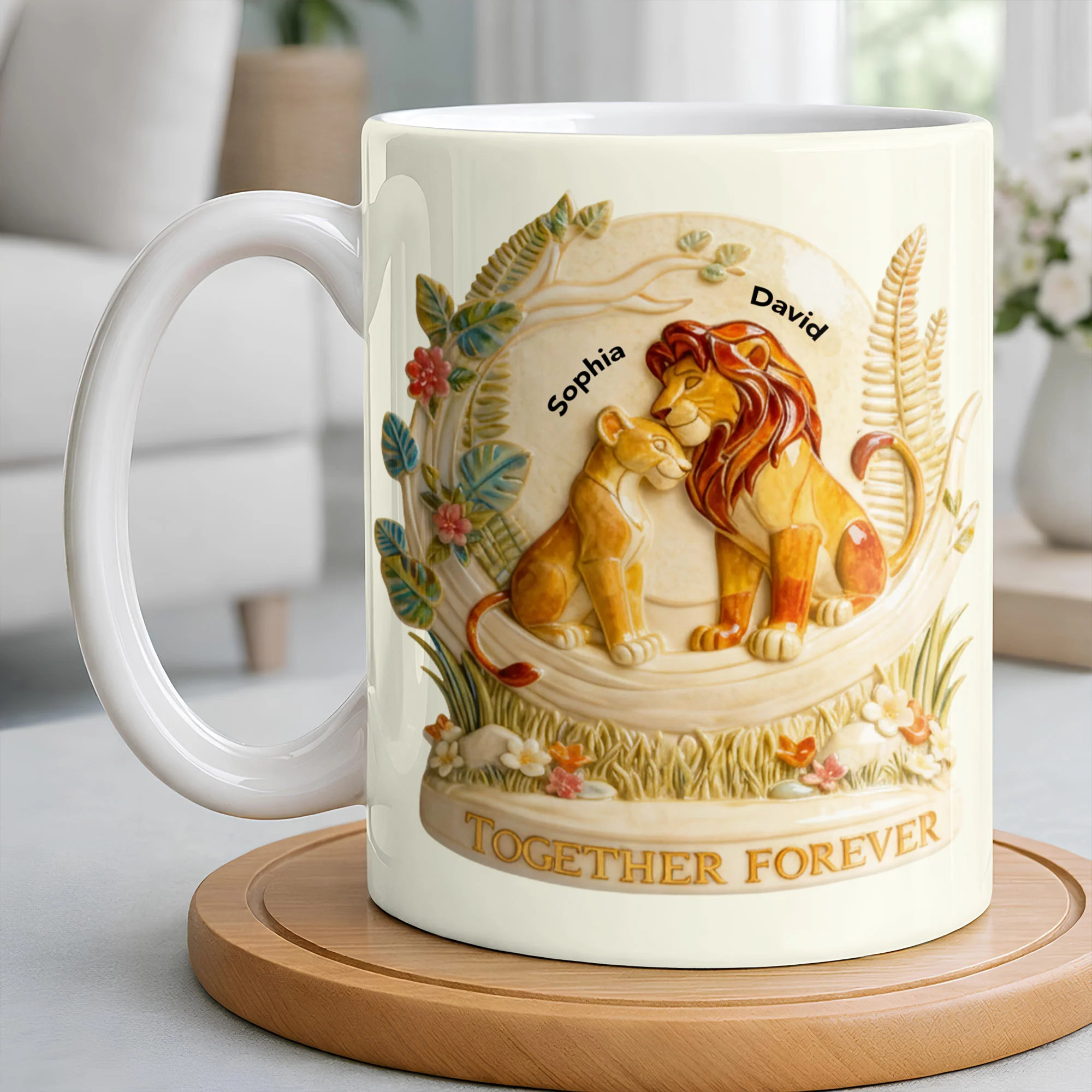 Together Forever To My Wife Lions Couple Floral Art - Personalized Custom Coffee Mug - WIF068_MG - Image 4