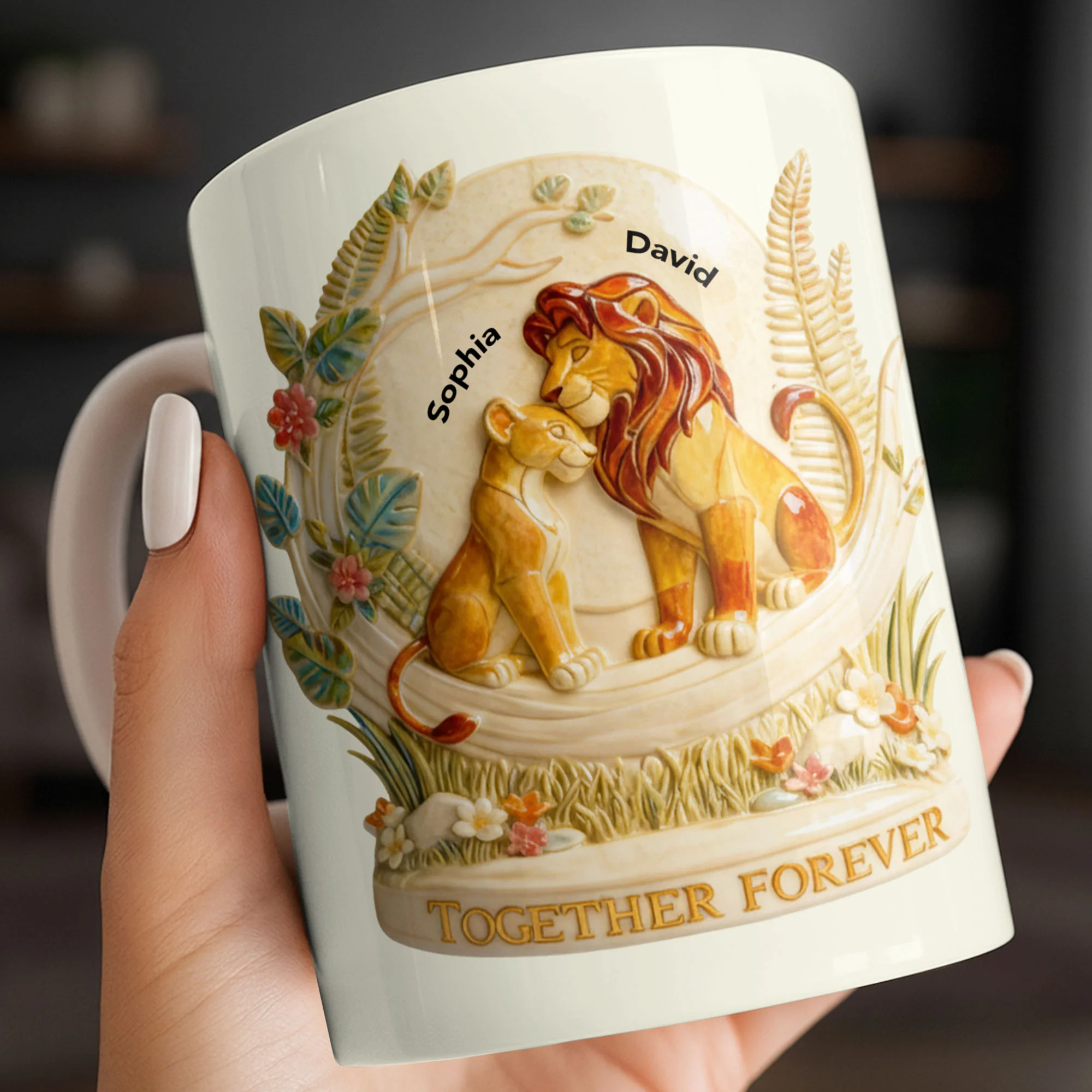 Together Forever To My Wife Lions Couple Floral Art - Personalized Custom Coffee Mug - WIF068_MG - Image 5