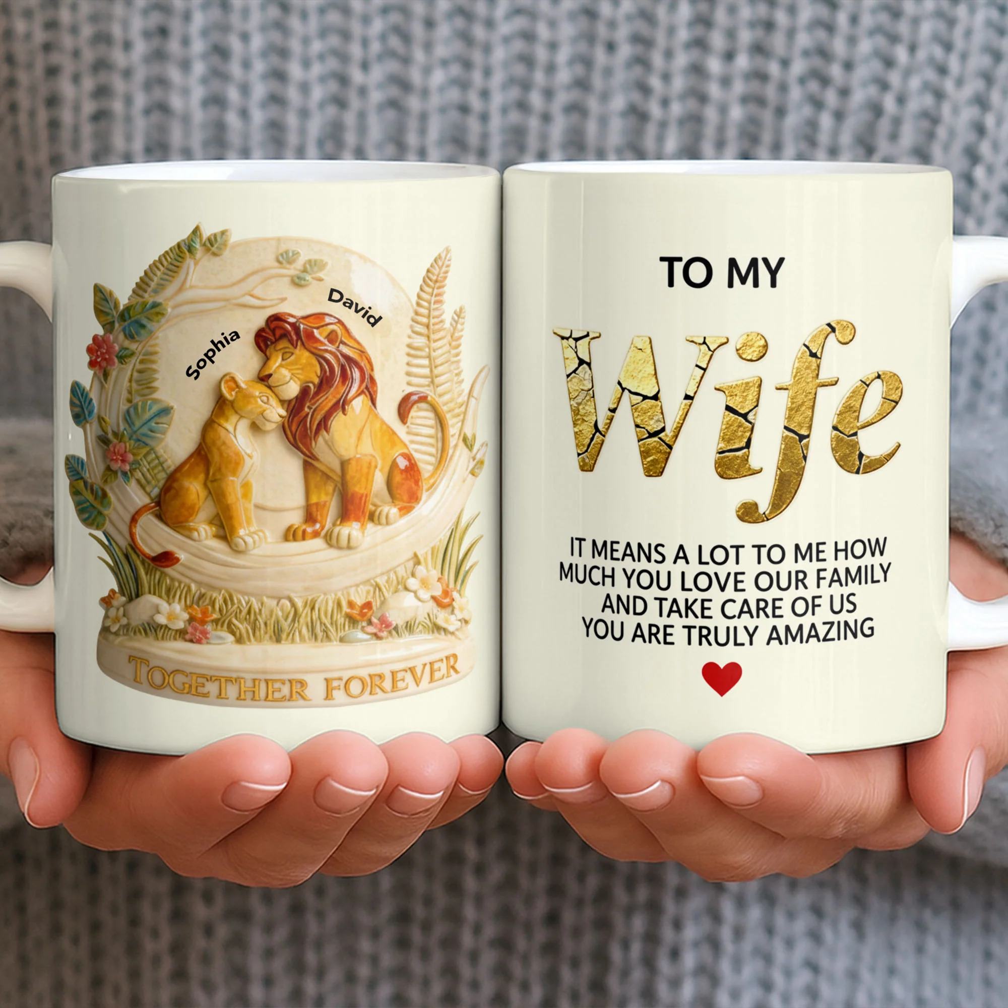 Together Forever To My Wife Lions Couple Floral Art - Personalized Custom Coffee Mug - WIF068_MG - Image 6