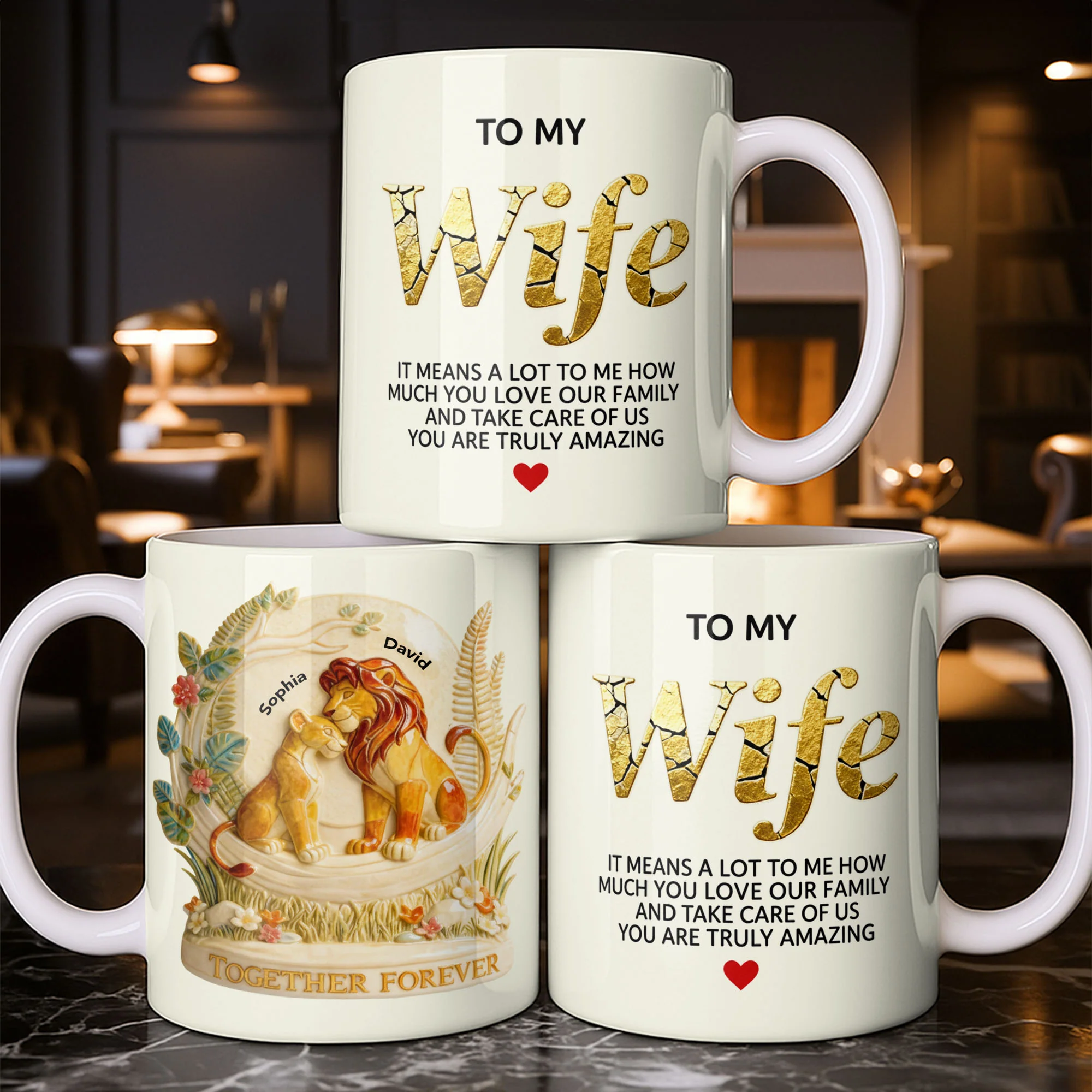 Together Forever To My Wife Lions Couple Floral Art - Personalized Custom Coffee Mug - WIF068_MG - Image 8