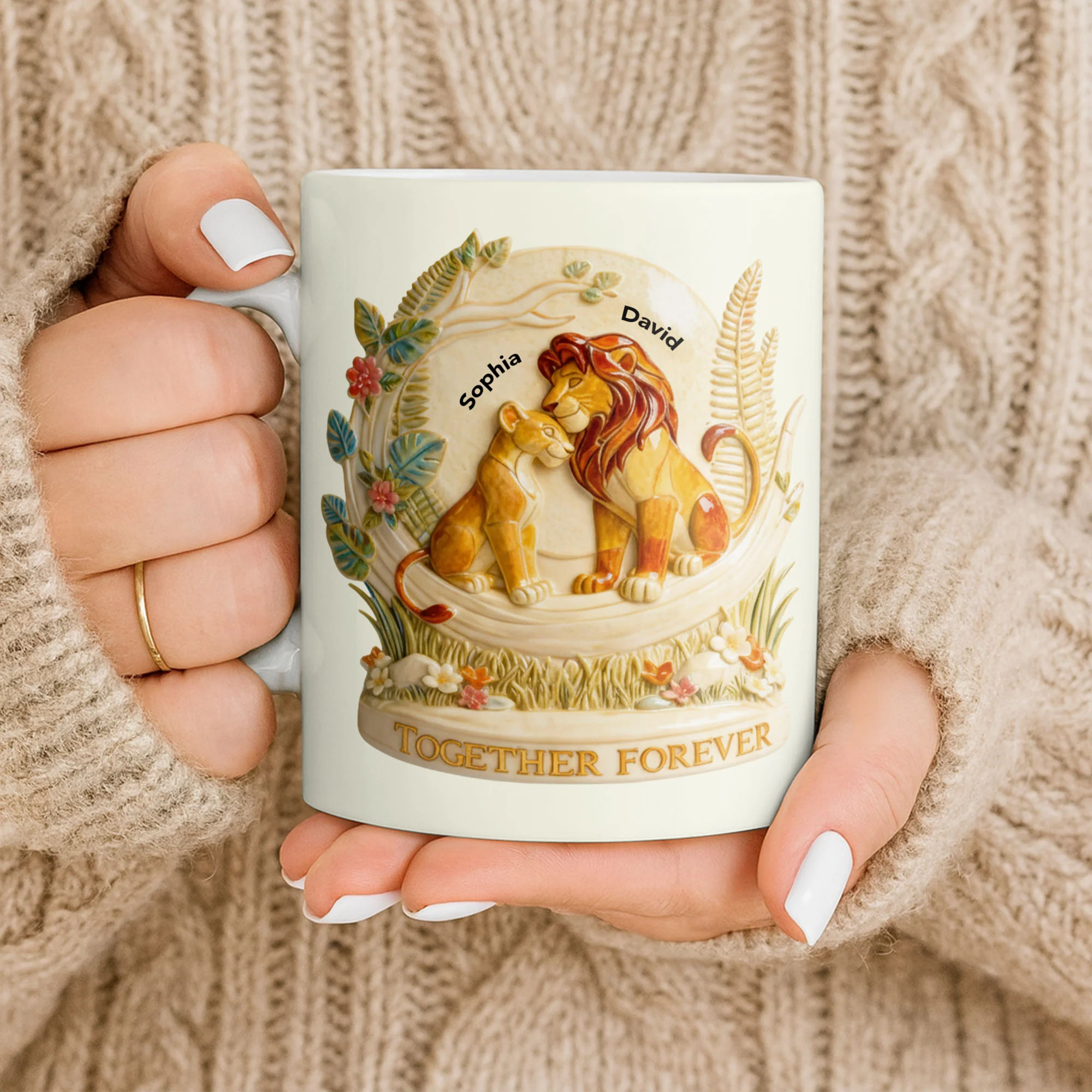 Together Forever To My Wife Lions Couple Floral Art - Personalized Custom Coffee Mug - WIF068_MG - Image 9