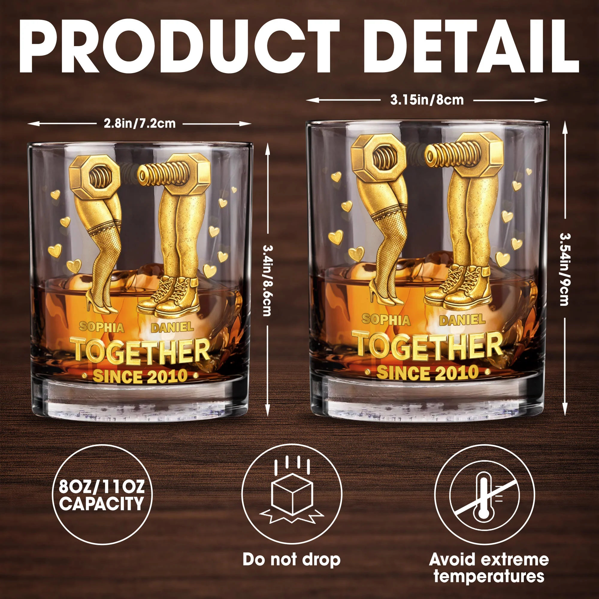 Together Since Nut And Bolt Design With Sexy Legs And Hearts - Personalized Custom Whiskey Glass - CPL1403_RWG - Image 5