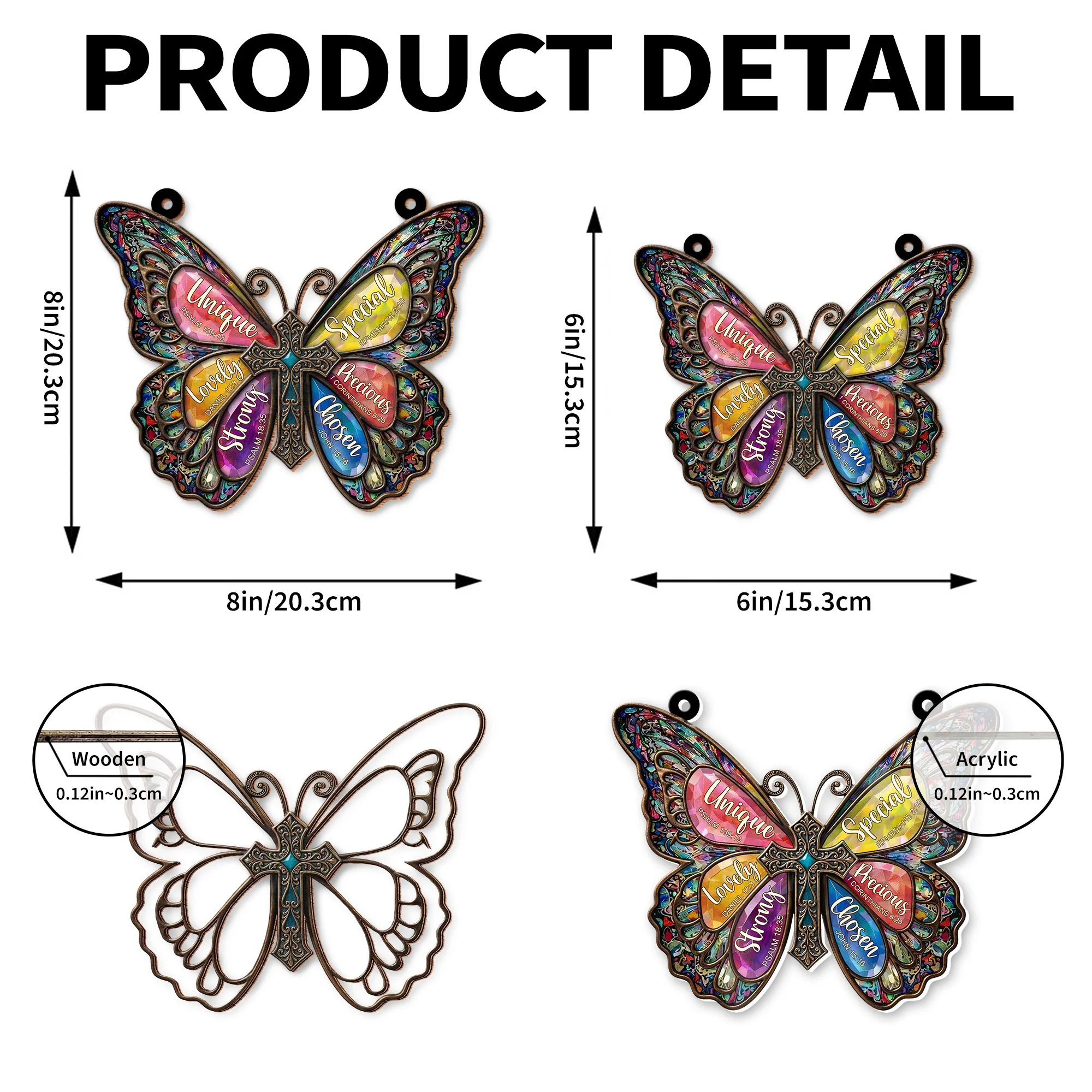 Unique Special Lovely Religious Butterfly Cross With Stained Glass Design - Personalized Custom Suncatcher - FTH142_CSUN - Image 8