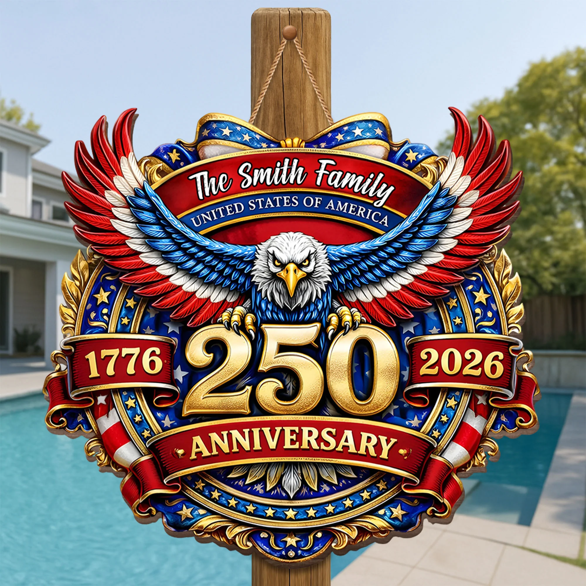 United States Of America 250 Anniversary Patriotic Bald Eagle And Stars - Personalized Custom Shaped Wood Sign - INDE072_WSIGN - Image 2