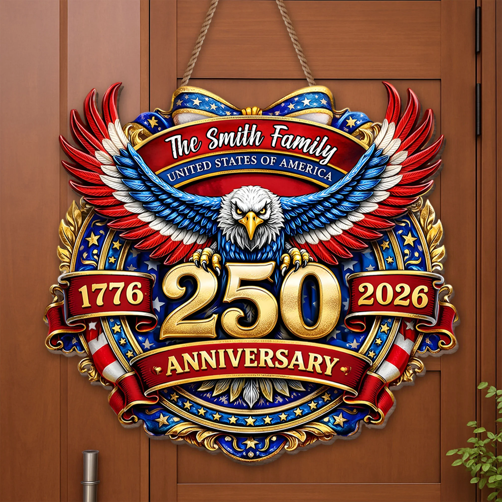United States Of America 250 Anniversary Patriotic Bald Eagle And Stars - Personalized Custom Shaped Wood Sign - INDE072_WSIGN - Image 4