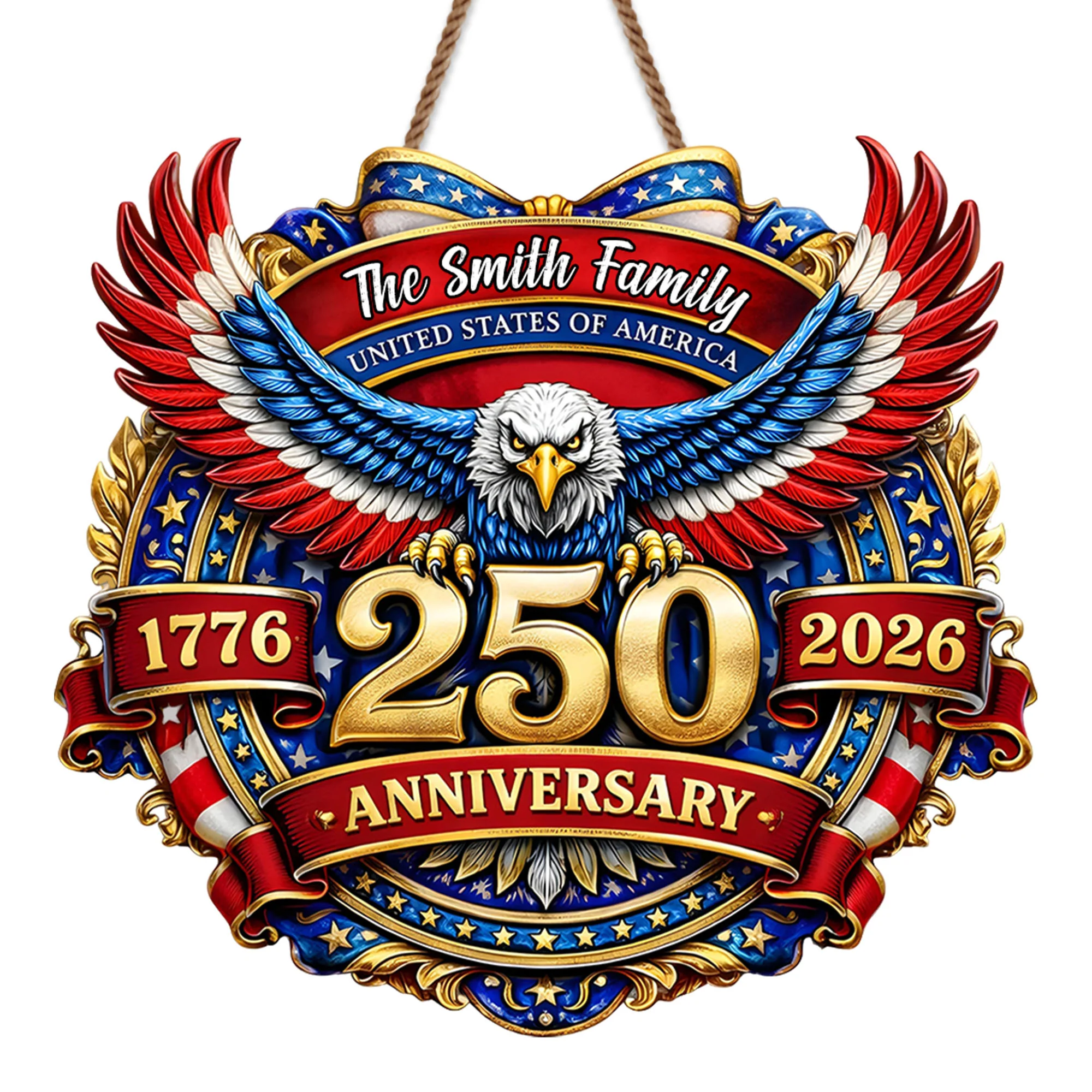 United States Of America 250 Anniversary Patriotic Bald Eagle And Stars - Personalized Custom Shaped Wood Sign - INDE072_WSIGN - Image 7
