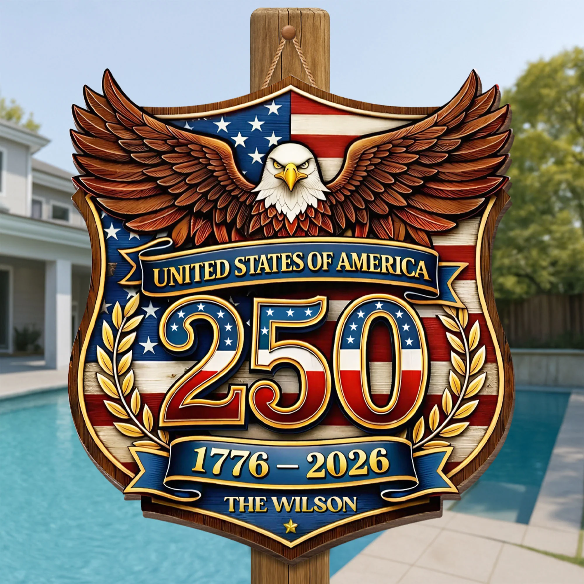 United States Of America 250 Patriotic Eagle Shield With Flag And Wreath - Personalized Custom Shaped Wood Sign - INDE080_WSIGN - Image 2