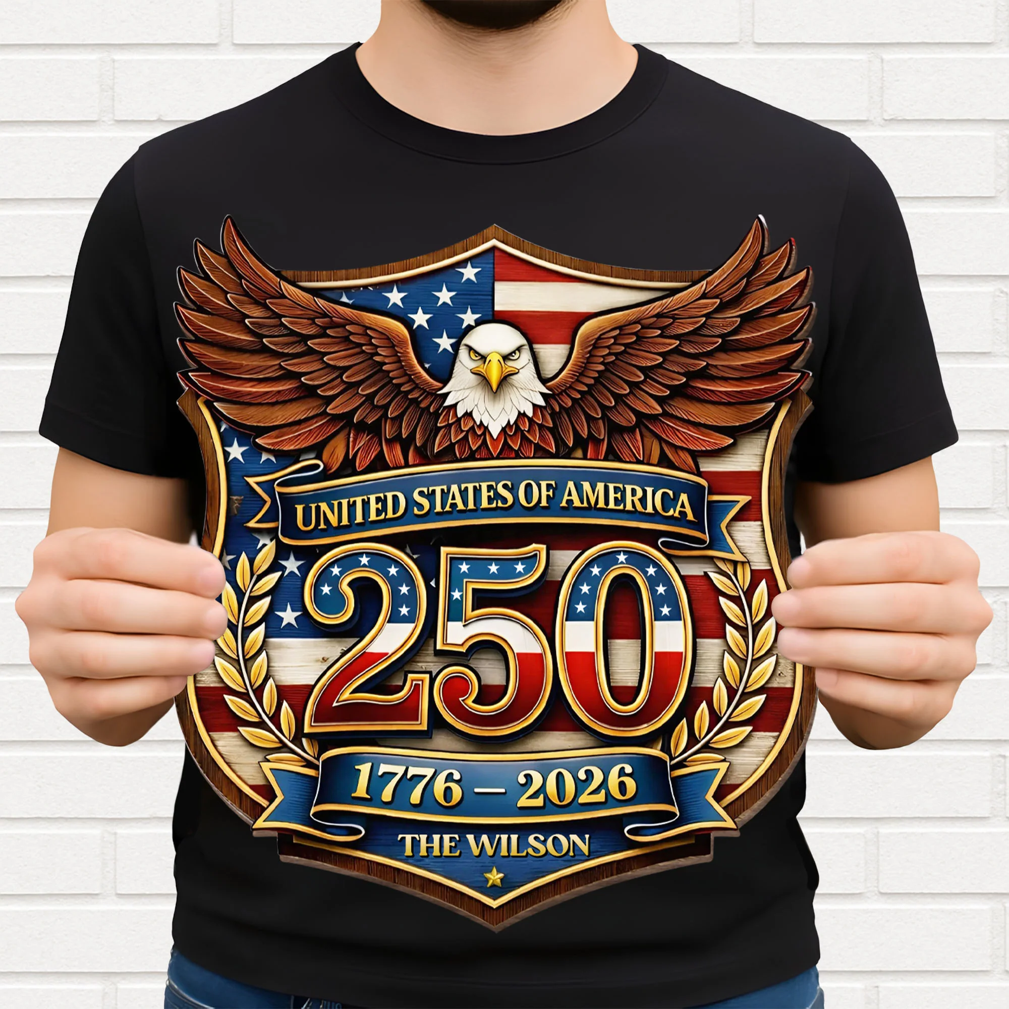 United States Of America 250 Patriotic Eagle Shield With Flag And Wreath - Personalized Custom Shaped Wood Sign - INDE080_WSIGN - Image 3