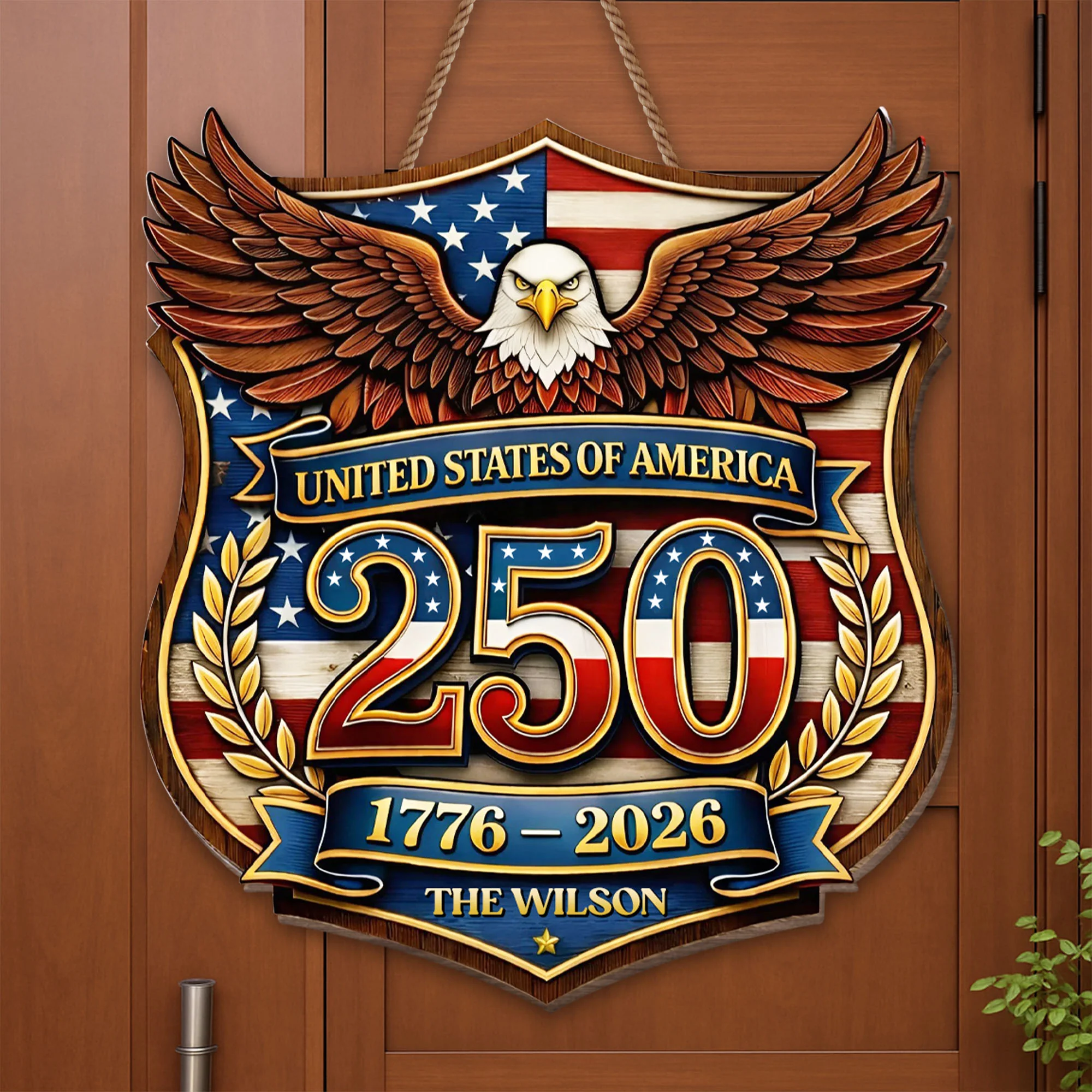 United States Of America 250 Patriotic Eagle Shield With Flag And Wreath - Personalized Custom Shaped Wood Sign - INDE080_WSIGN - Image 4