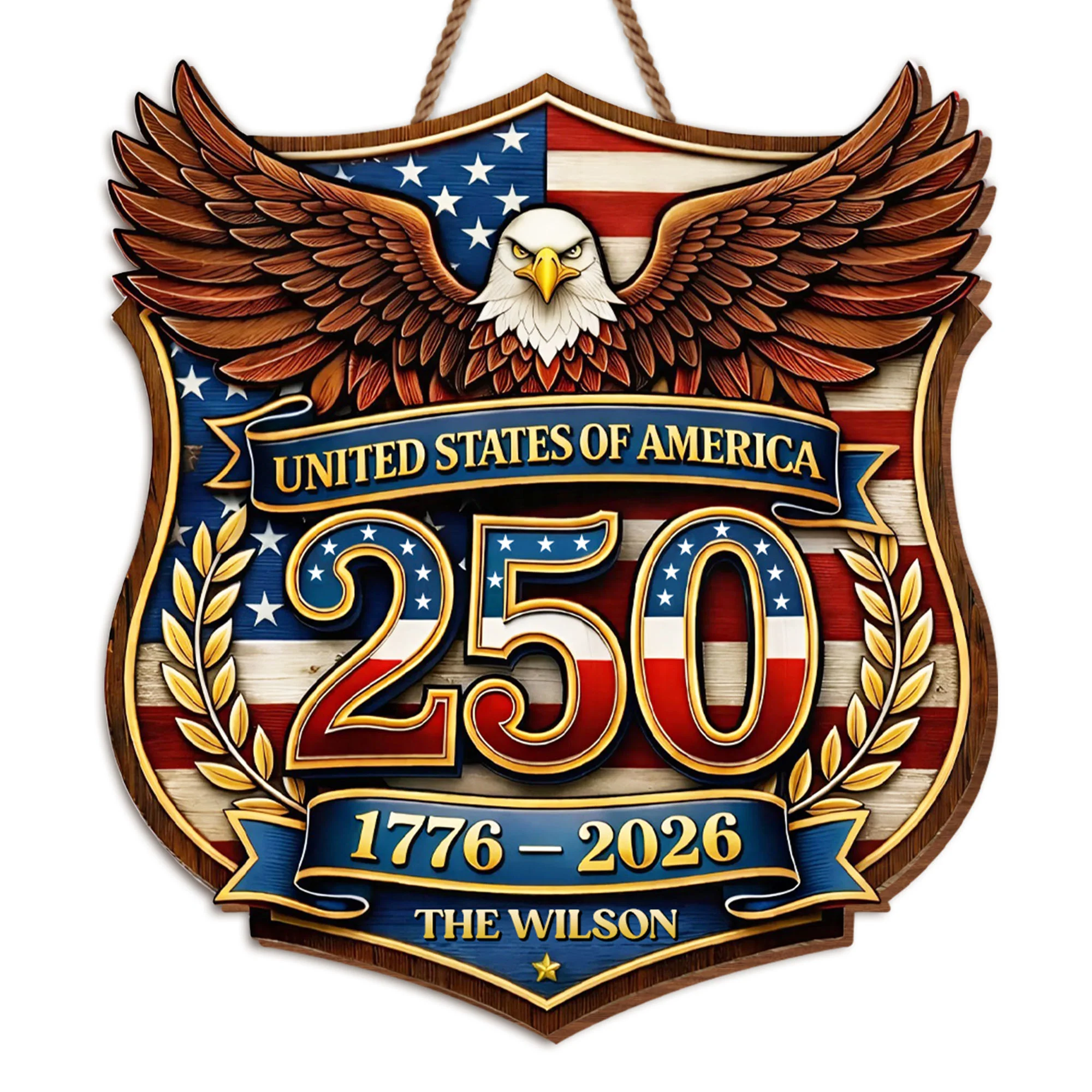 United States Of America 250 Patriotic Eagle Shield With Flag And Wreath - Personalized Custom Shaped Wood Sign - INDE080_WSIGN - Image 7