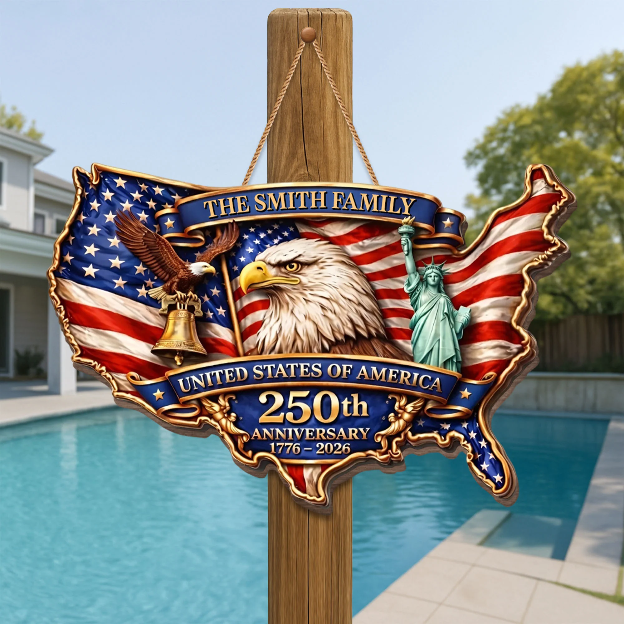United States Of America 250th Anniversary Bald Eagle And Liberty Bell - Personalized Custom Shaped Wood Sign - INDE077_WSIGN - Image 2