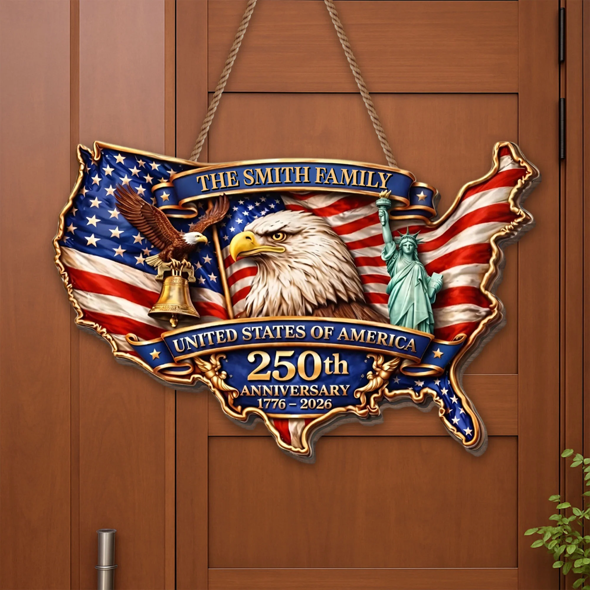 United States Of America 250th Anniversary Bald Eagle And Liberty Bell - Personalized Custom Shaped Wood Sign - INDE077_WSIGN - Image 4