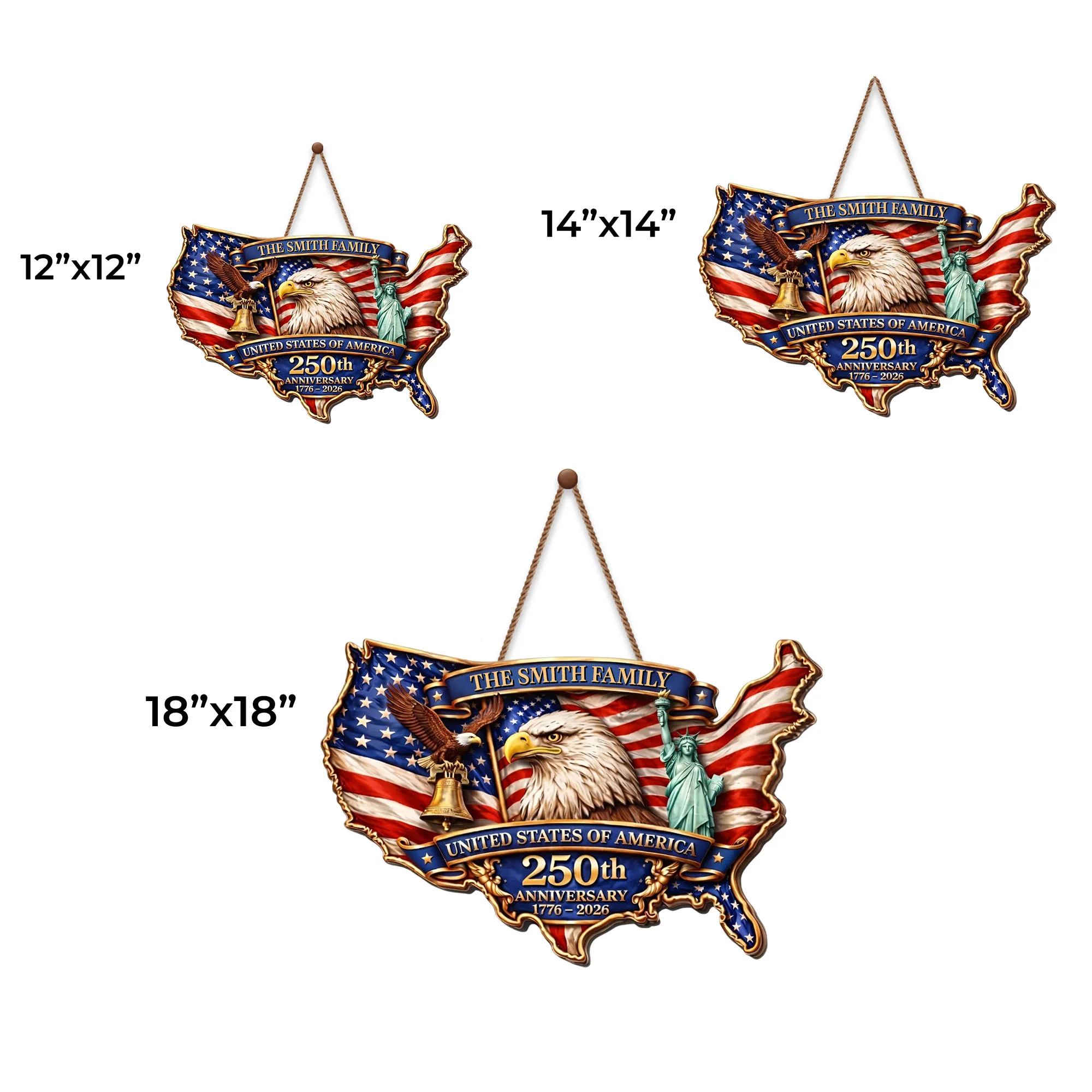 United States Of America 250th Anniversary Bald Eagle And Liberty Bell - Personalized Custom Shaped Wood Sign - INDE077_WSIGN - Image 6