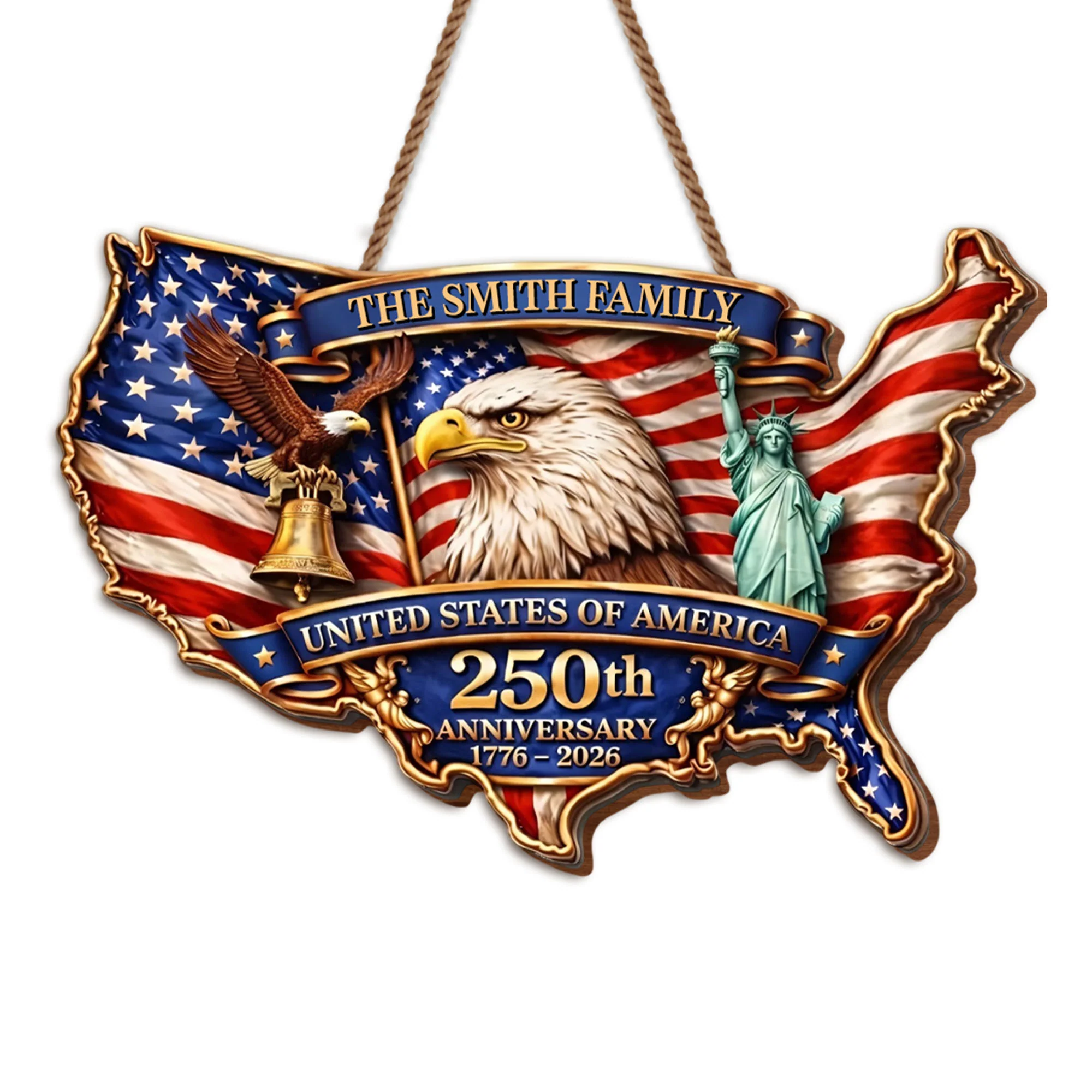United States Of America 250th Anniversary Bald Eagle And Liberty Bell - Personalized Custom Shaped Wood Sign - INDE077_WSIGN - Image 7