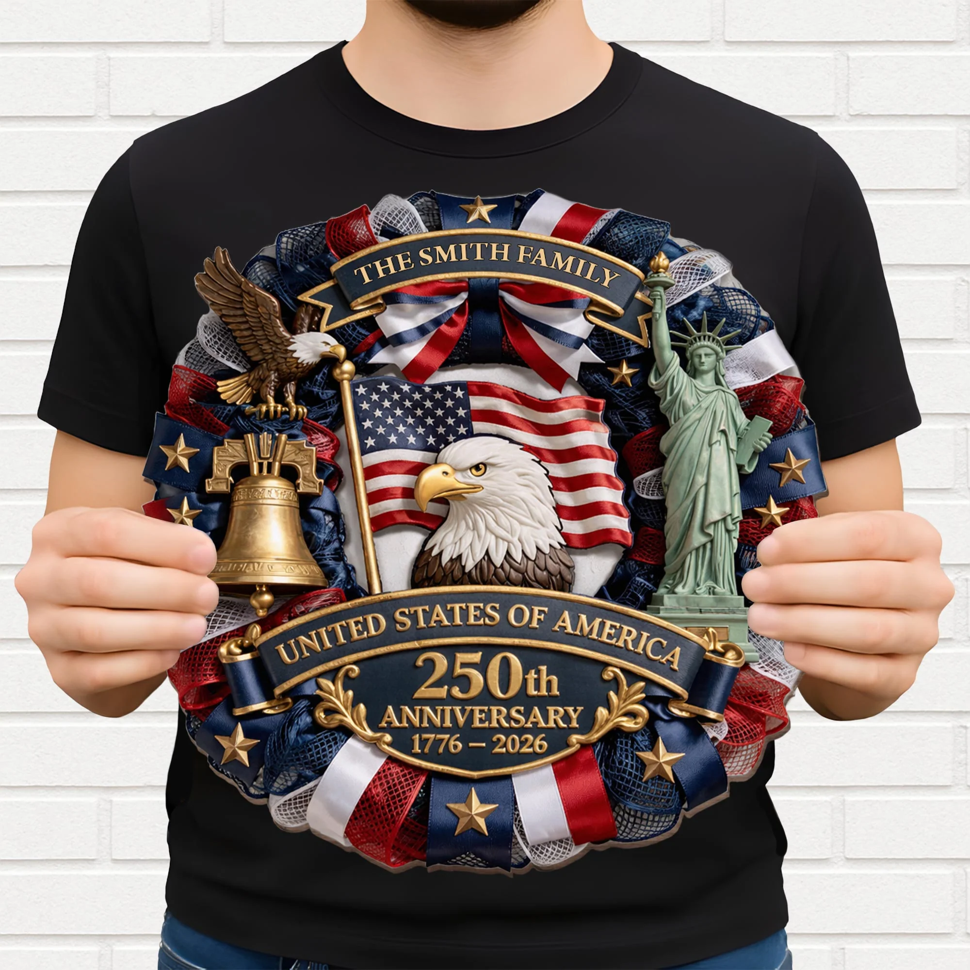 United States Of America 250th Anniversary Eagle Flag Liberty Bell Statue - Personalized Custom Shaped Wood Sign - INDE067_WSIGN - Image 3