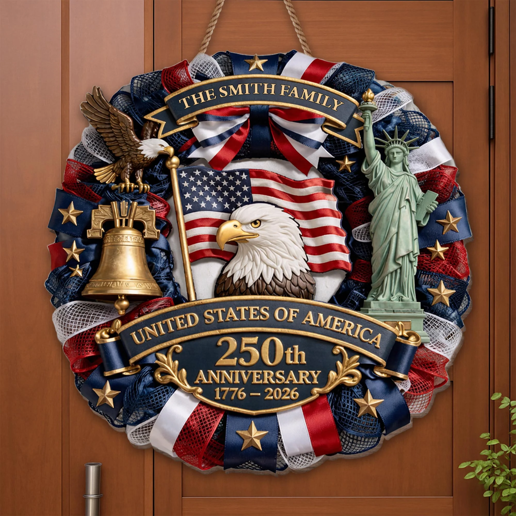 United States Of America 250th Anniversary Eagle Flag Liberty Bell Statue - Personalized Custom Shaped Wood Sign - INDE067_WSIGN - Image 4