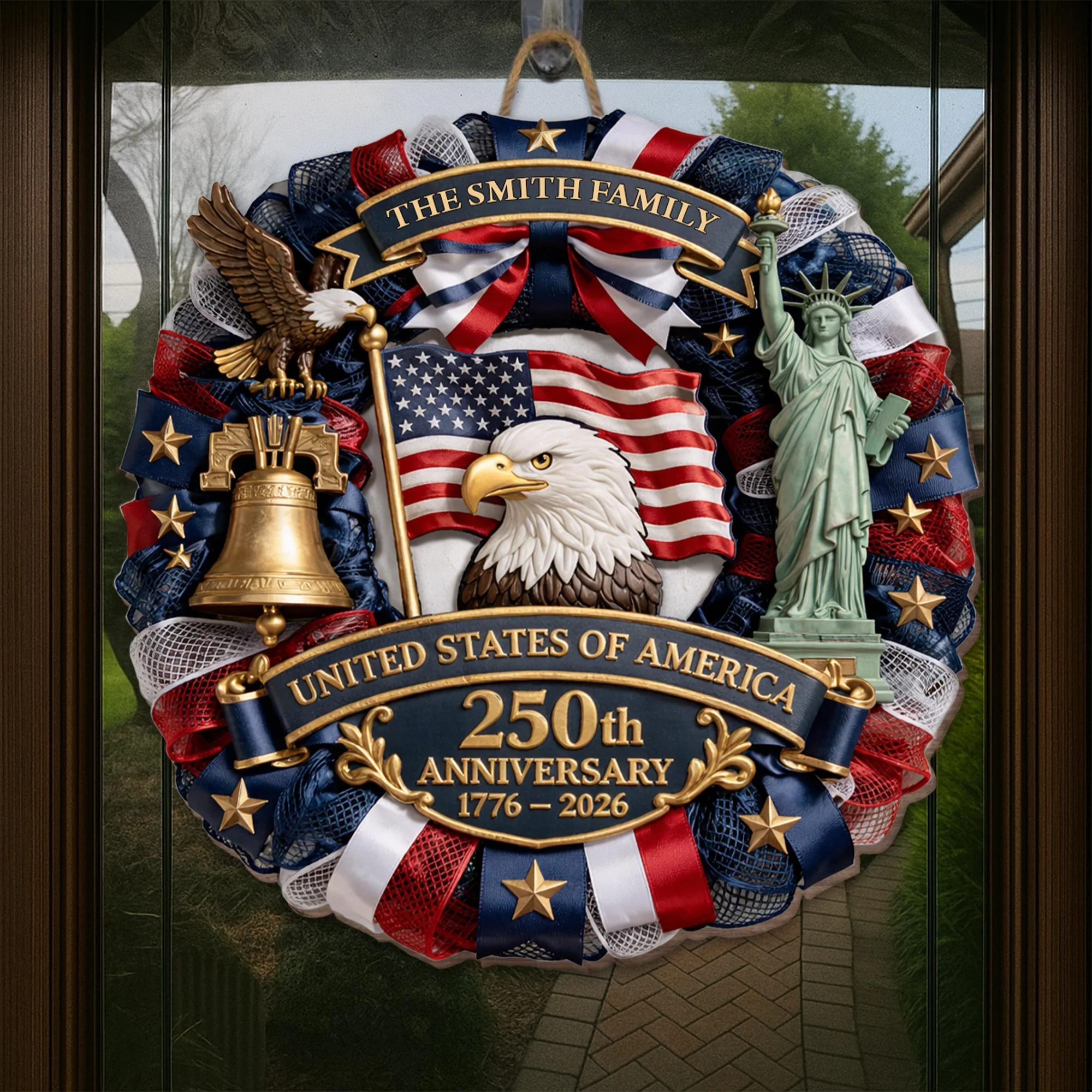 United States Of America 250th Anniversary Eagle Flag Liberty Bell Statue - Personalized Custom Shaped Wood Sign - INDE067_WSIGN - Image 5