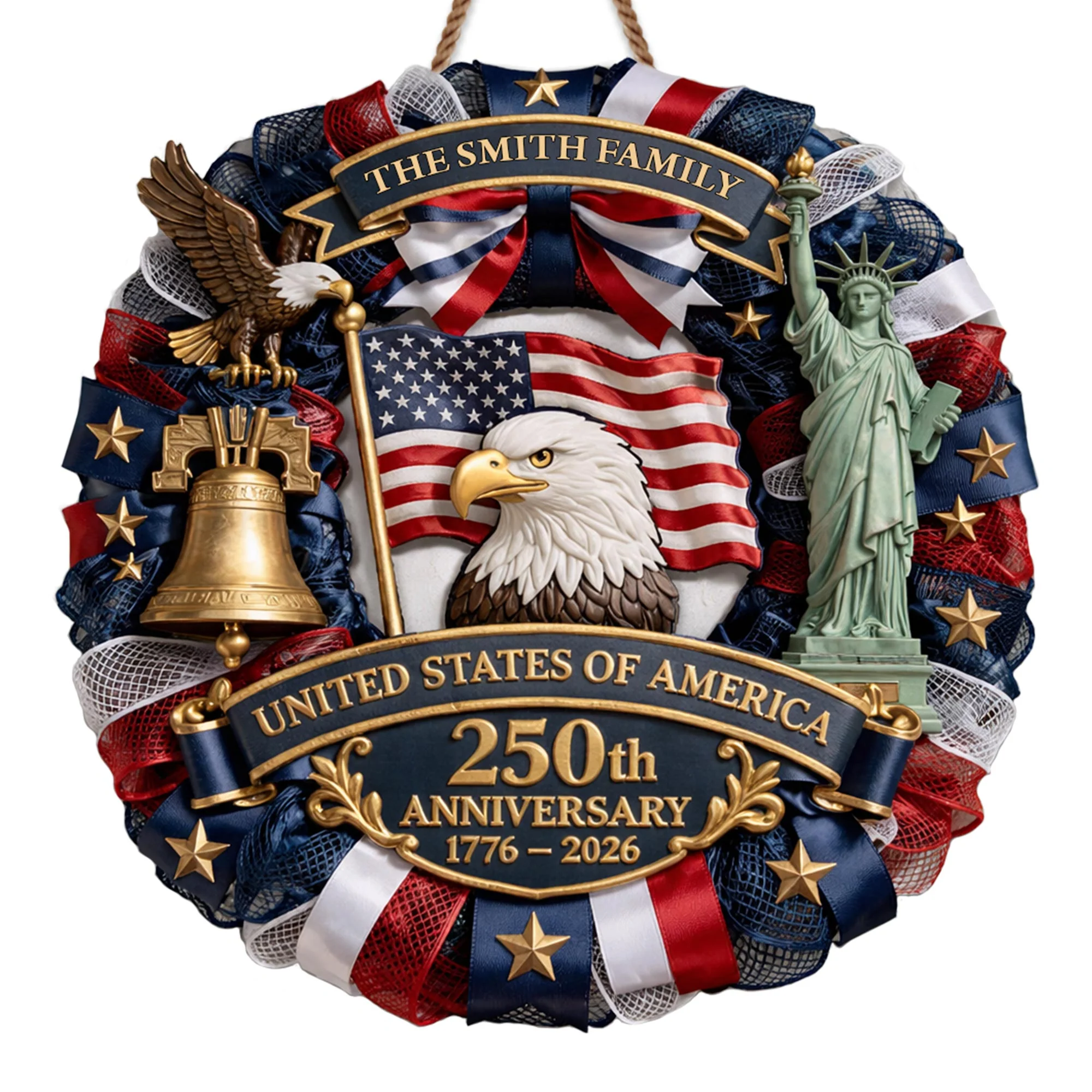 United States Of America 250th Anniversary Eagle Flag Liberty Bell Statue - Personalized Custom Shaped Wood Sign - INDE067_WSIGN - Image 7