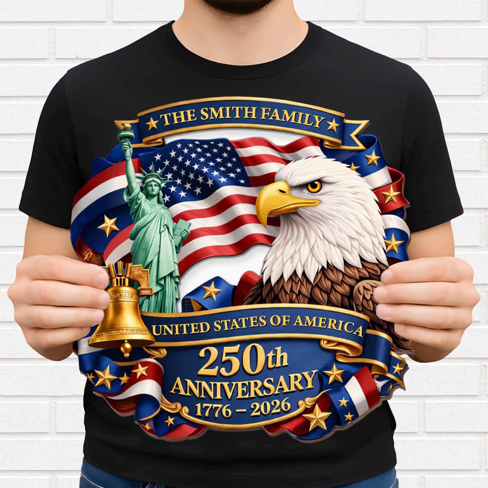 United States Of America 250th Anniversary Eagle Statue Of Liberty Bell - Personalized Custom Shaped Wood Sign - INDE075_WSIGN - Image 3