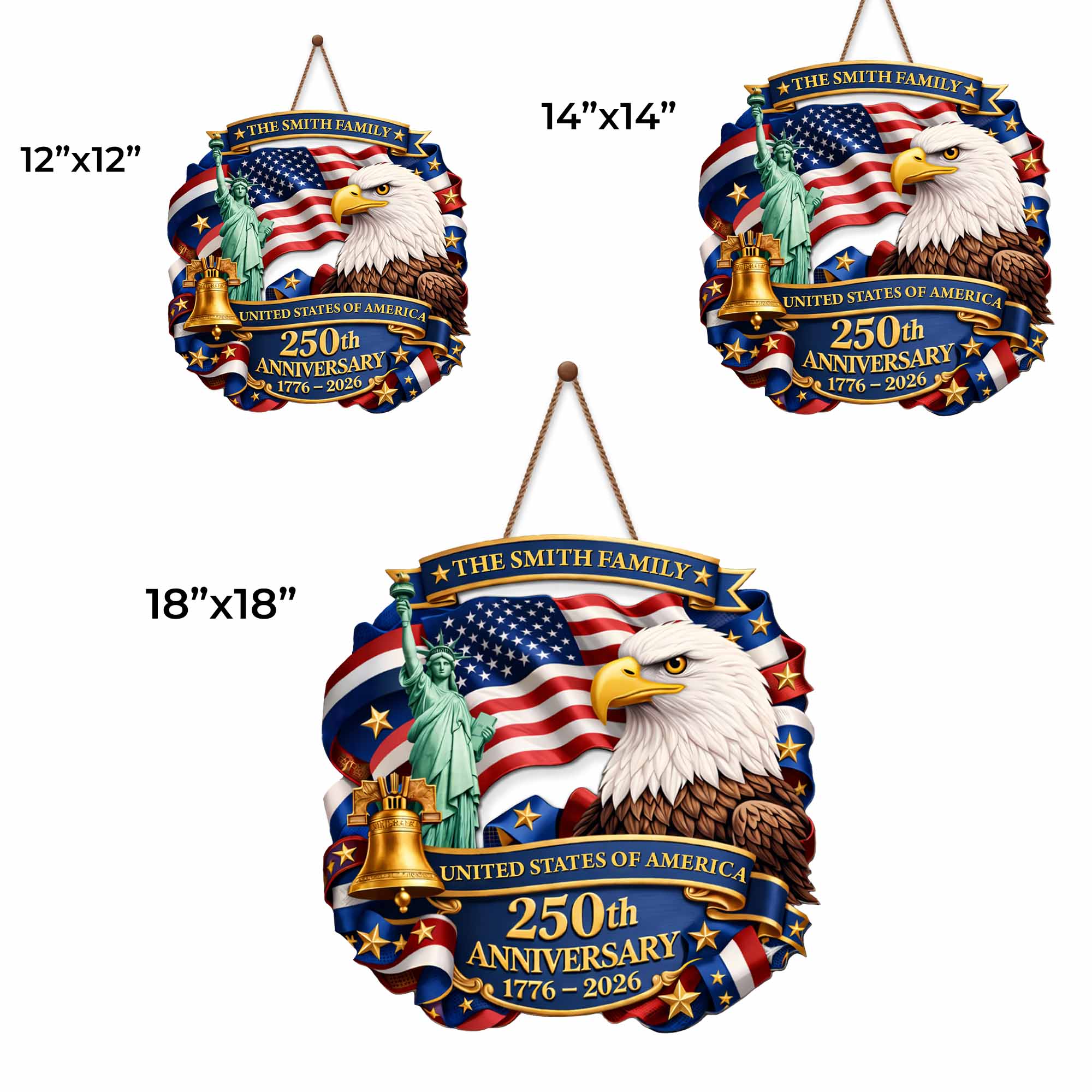 United States Of America 250th Anniversary Eagle Statue Of Liberty Bell - Personalized Custom Shaped Wood Sign - INDE075_WSIGN - Image 6