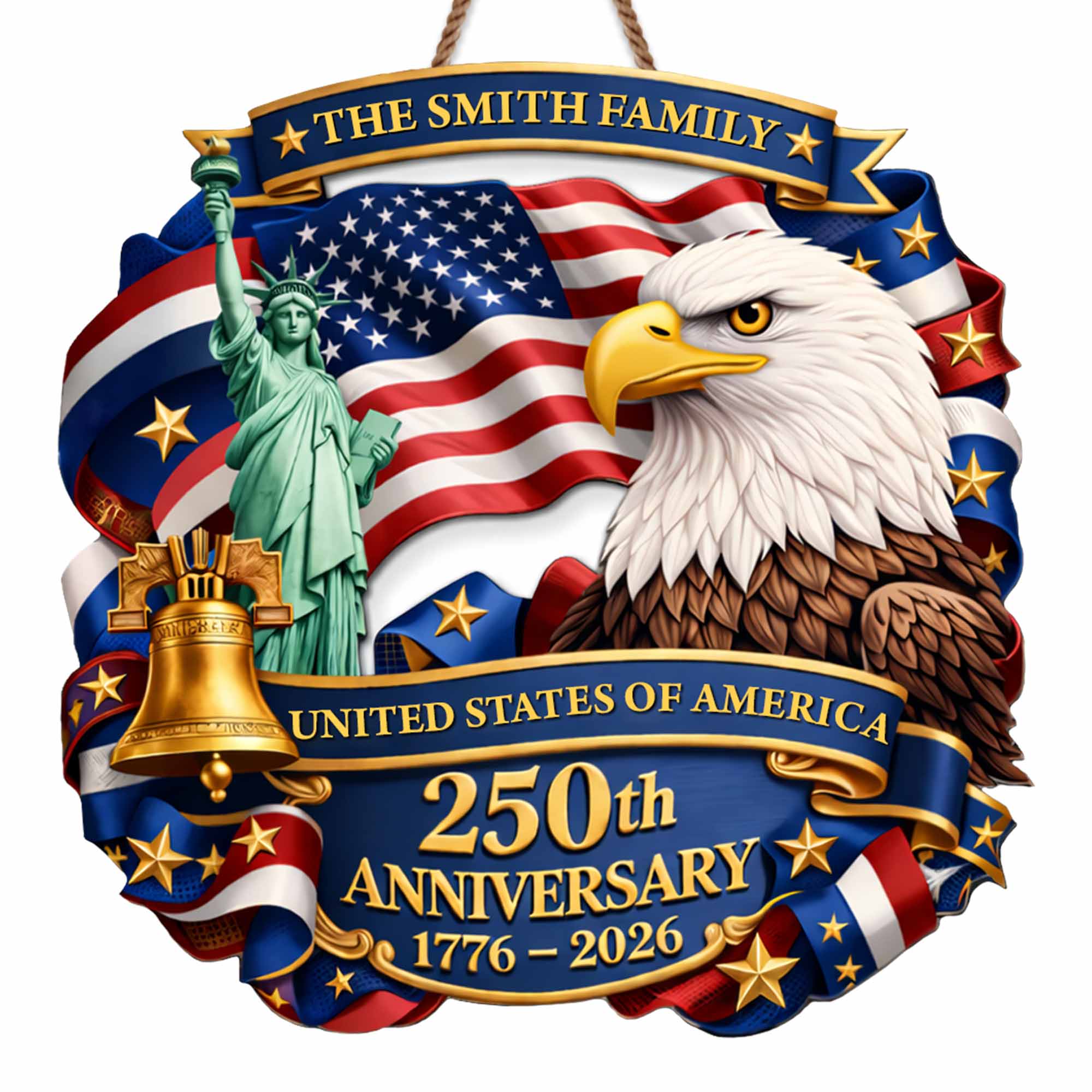United States Of America 250th Anniversary Eagle Statue Of Liberty Bell - Personalized Custom Shaped Wood Sign - INDE075_WSIGN - Image 7