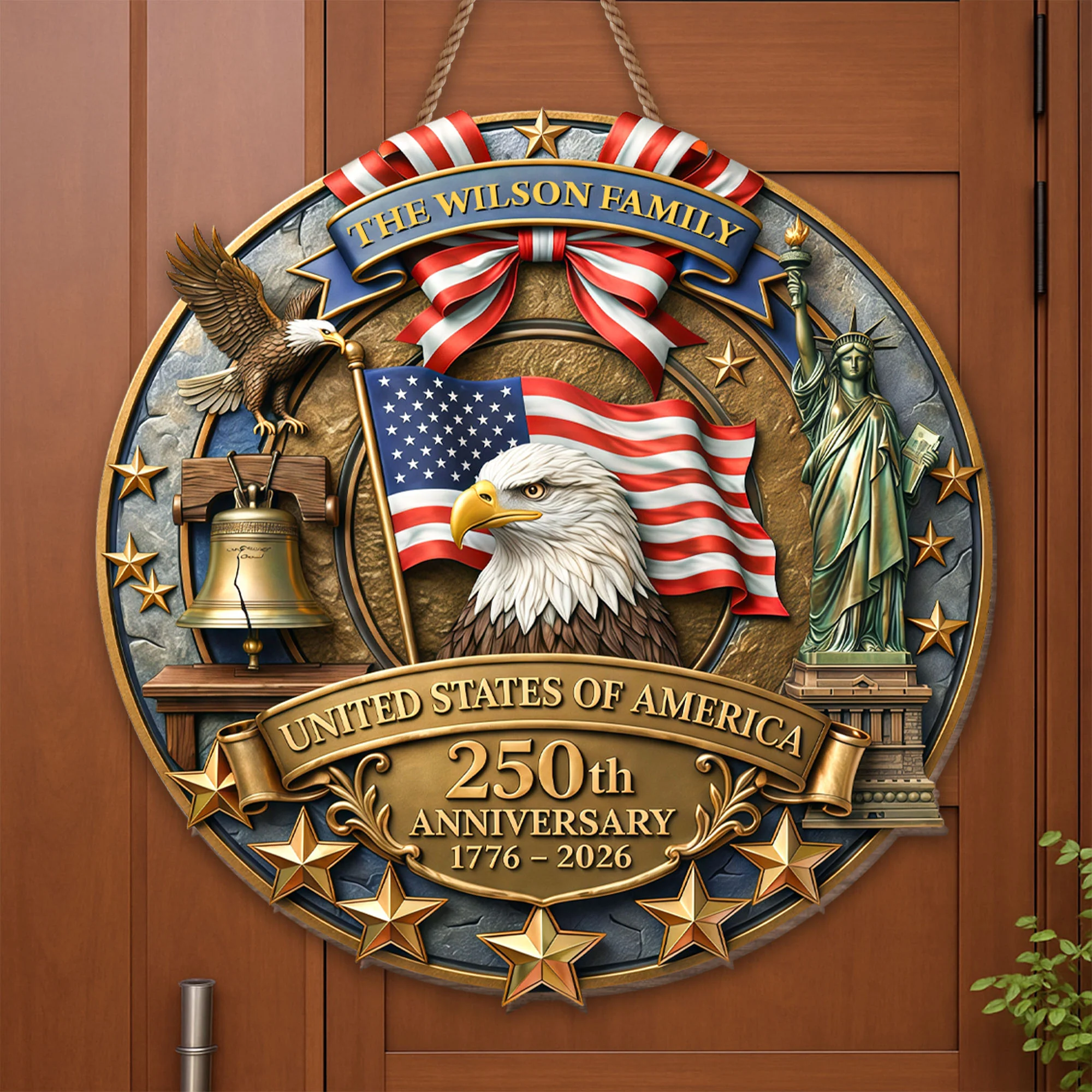United States Of America 250th Anniversary With Eagle Flag And Statue Of Liberty - Personalized Custom Shaped Wood Sign - INDE076_WSIGN - Image 4