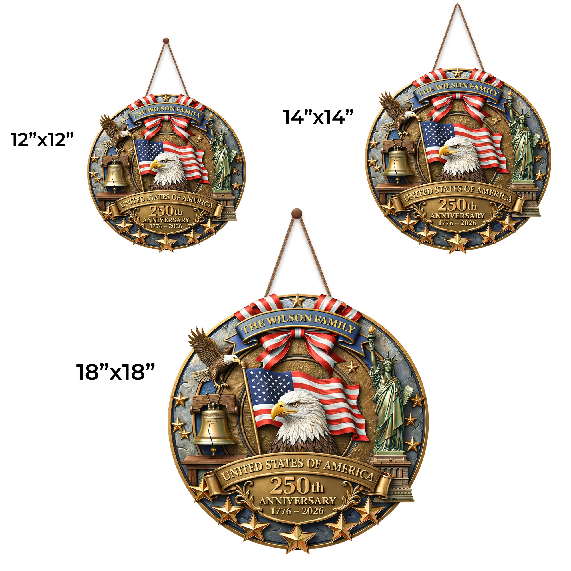 United States Of America 250th Anniversary With Eagle Flag And Statue Of Liberty - Personalized Custom Shaped Wood Sign - INDE076_WSIGN - Image 6