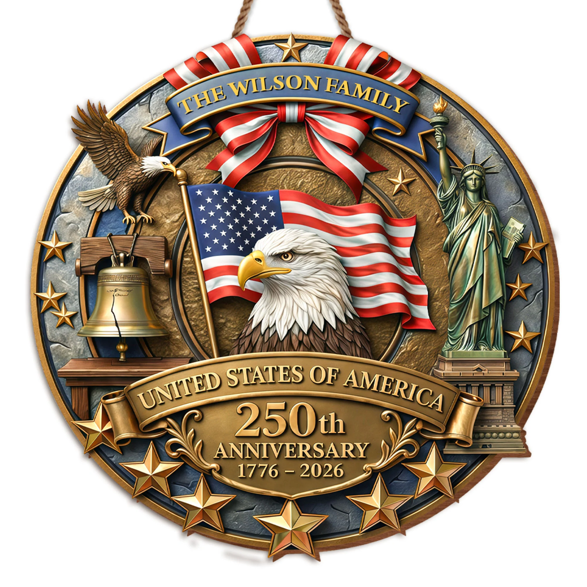 United States Of America 250th Anniversary With Eagle Flag And Statue Of Liberty - Personalized Custom Shaped Wood Sign - INDE076_WSIGN - Image 7
