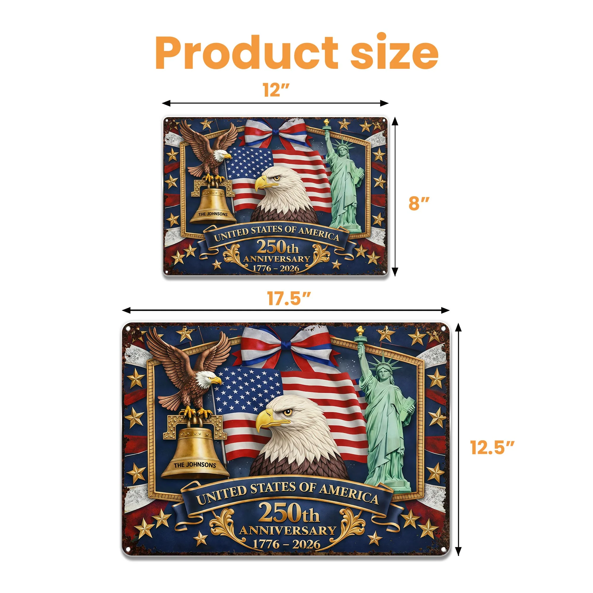 United States Of America Anniversary Bald Eagle Flag And Statue Of Liberty - Personalized Metal Sign - INDE017_MSIGN - Image 6