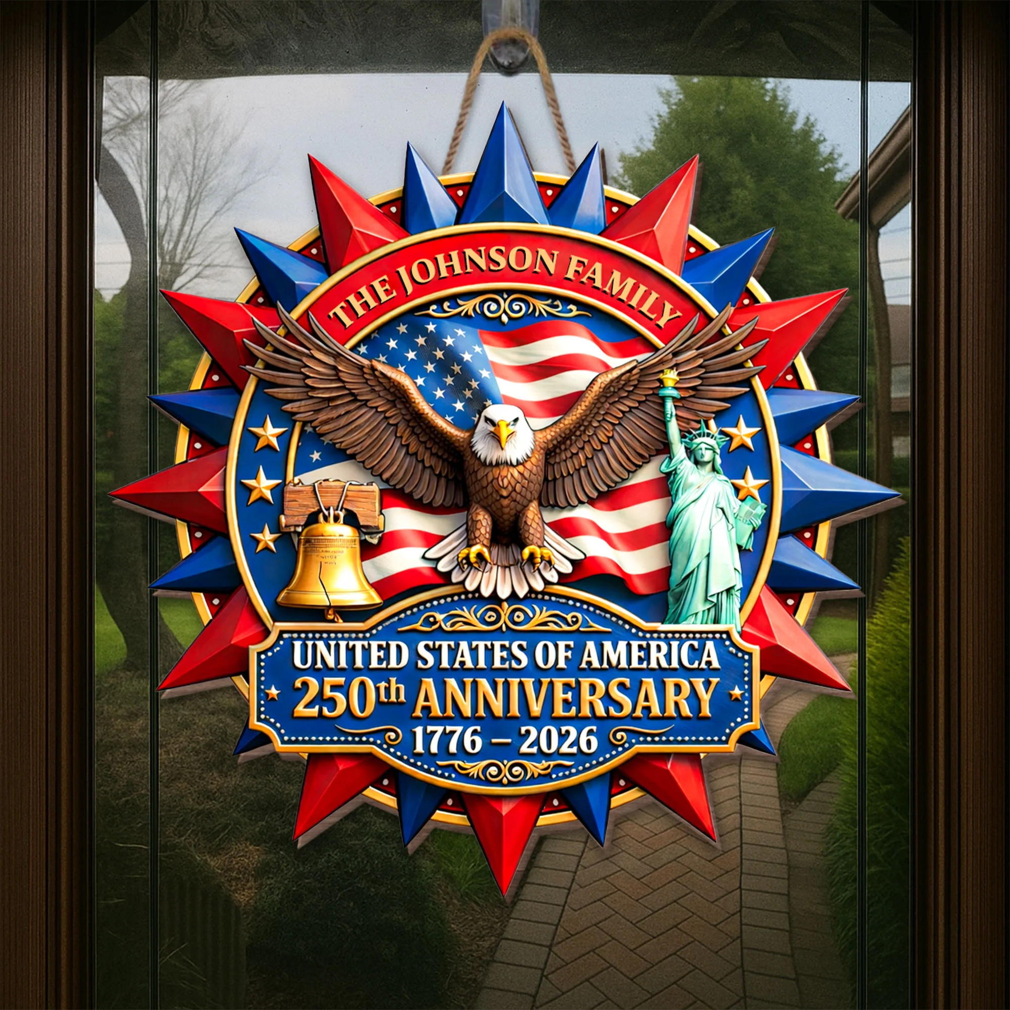 United States Of America Anniversary Eagle Flag And Statue Of Liberty - Personalized Custom Shaped Wood Sign - INDE111_WSIGN - Image 5