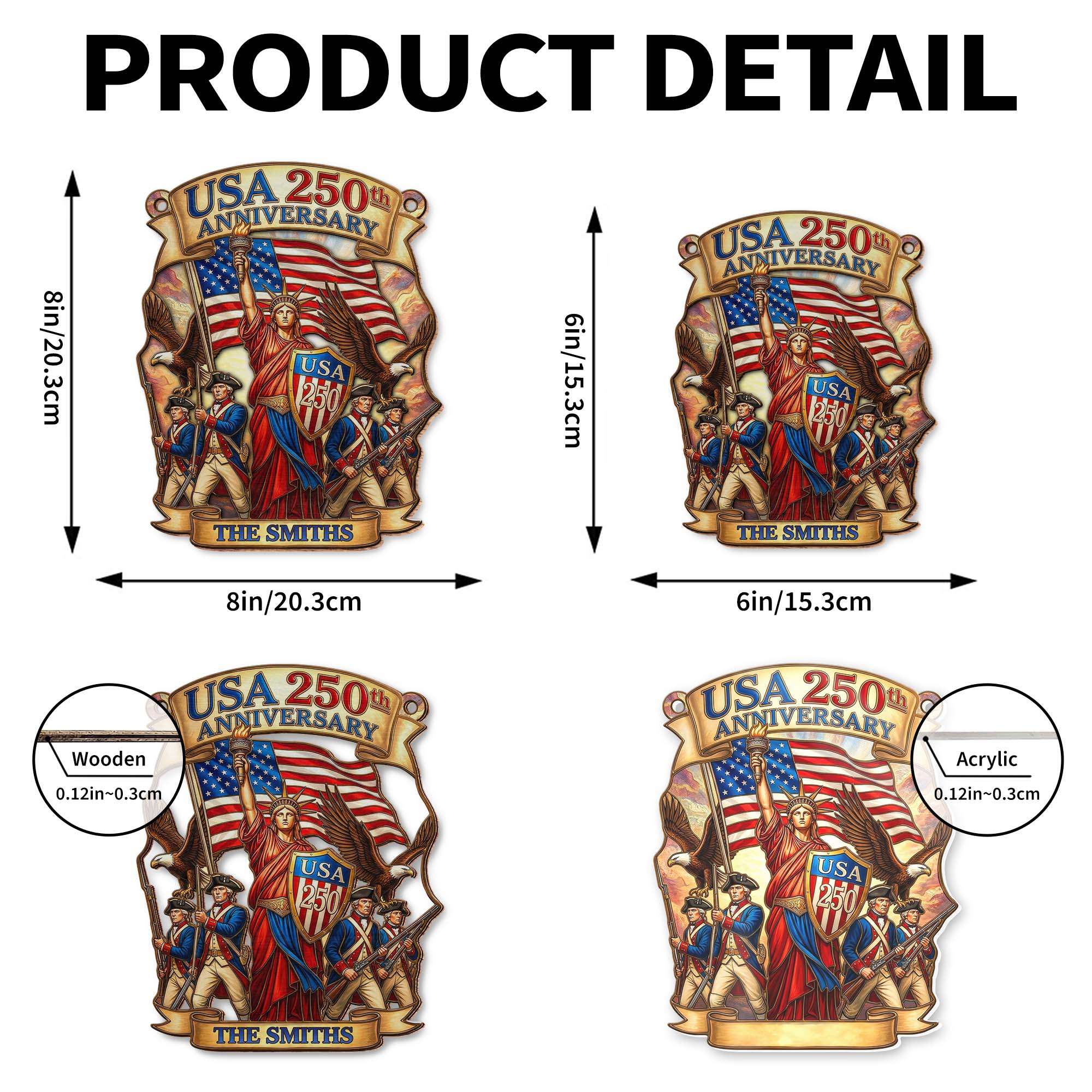 USA 250th Anniversary Patriotic Design With Statue Of Liberty And American Flag - Personalized Custom Suncatcher - INDE090_CSUN - Image 8