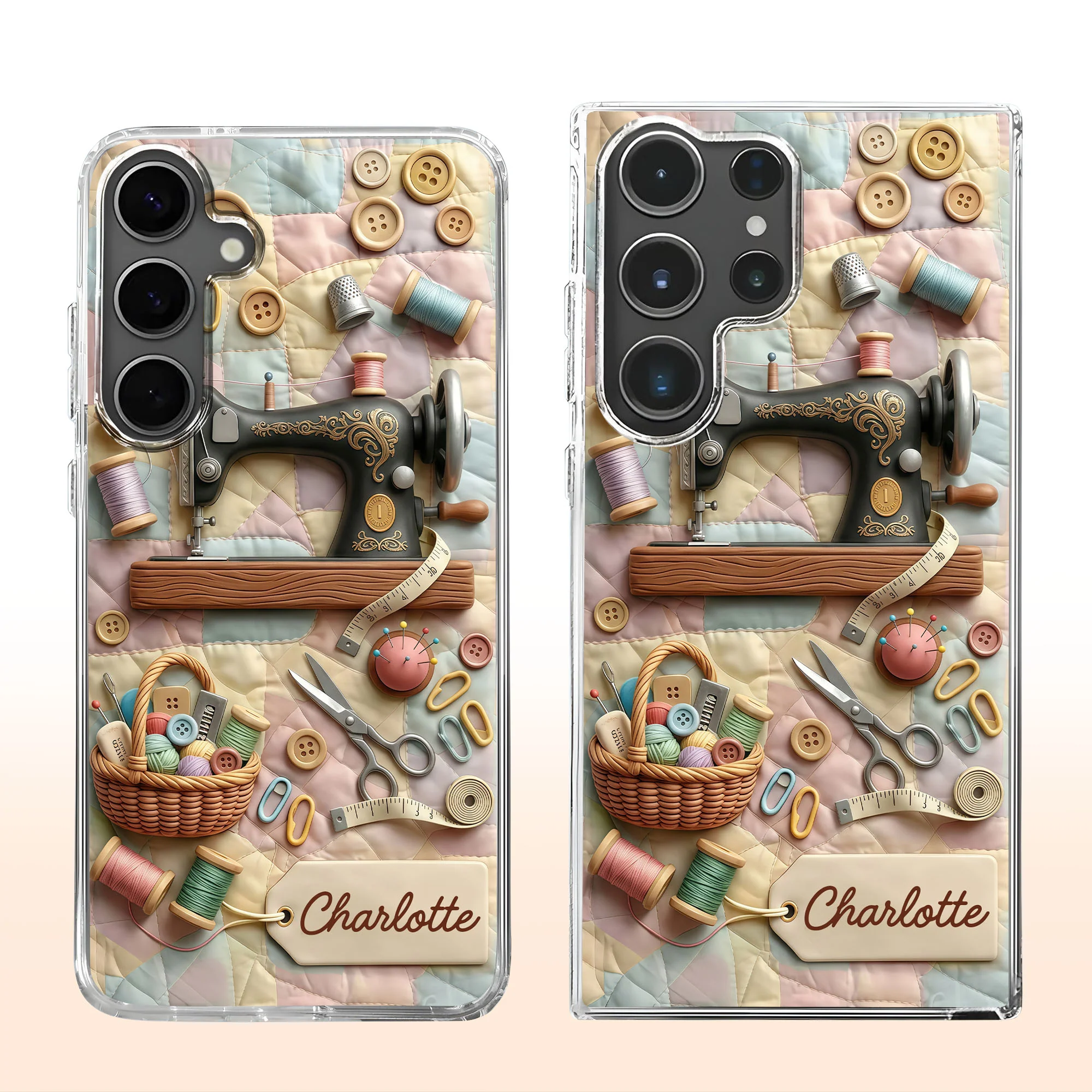 Vintage Sewing Machine And Quilting Essentials With Buttons And Thread Spools - Personalized Clear Phone Case - HAND029_PHC - Image 8