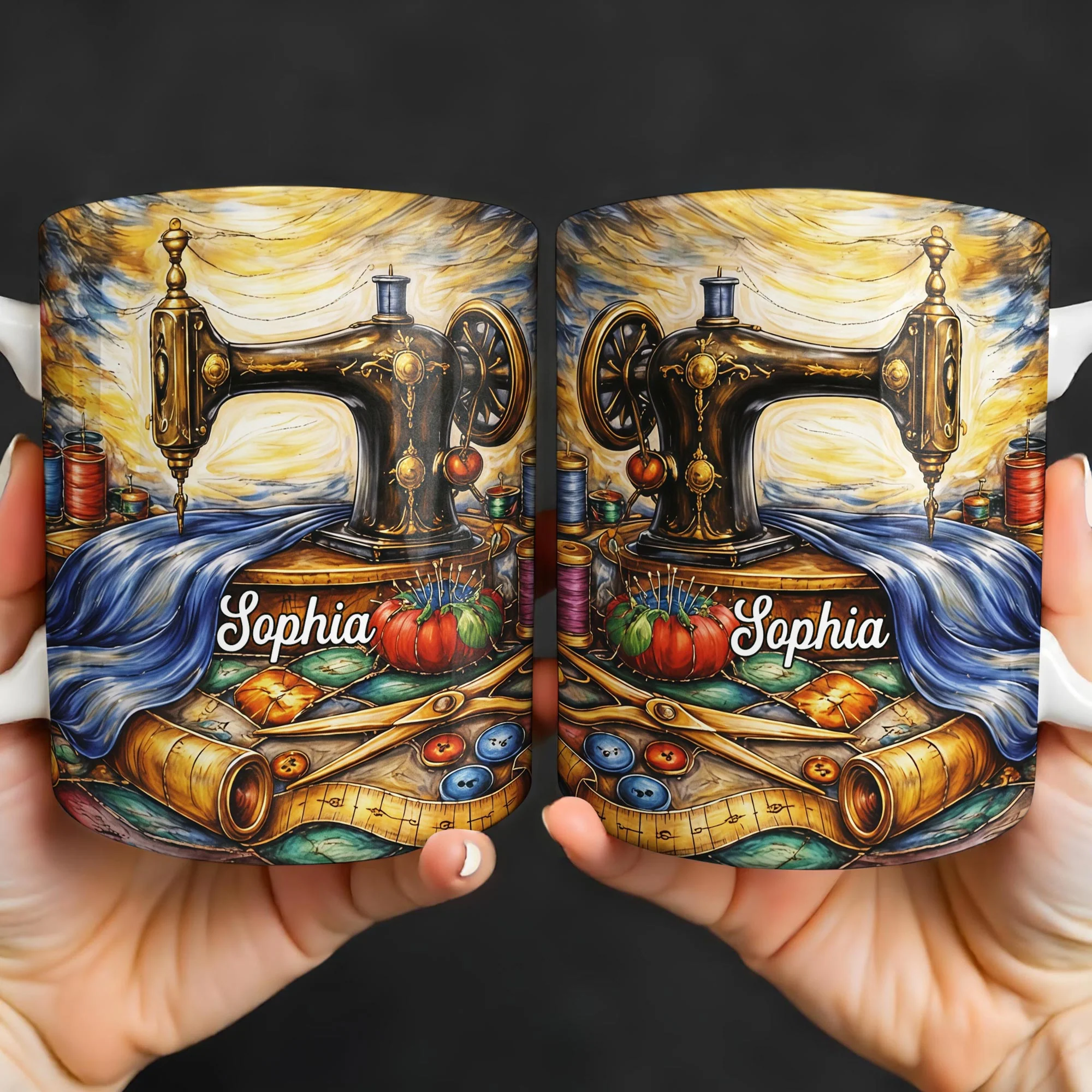 Vintage Sewing Machine and Tools Sewing Enthusiast Design - Personalized Custom Coffee Mug - JBS147_MG - Image 3