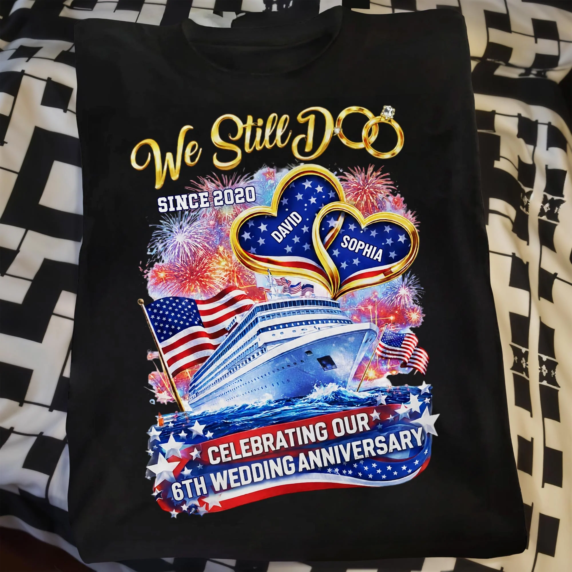 We Still Do Wedding Anniversary Cruise Ship With American Flag And Hearts - Personalized Custom Unisex T-shirt, Hoodie - CPL1412_BBAS - Image 15