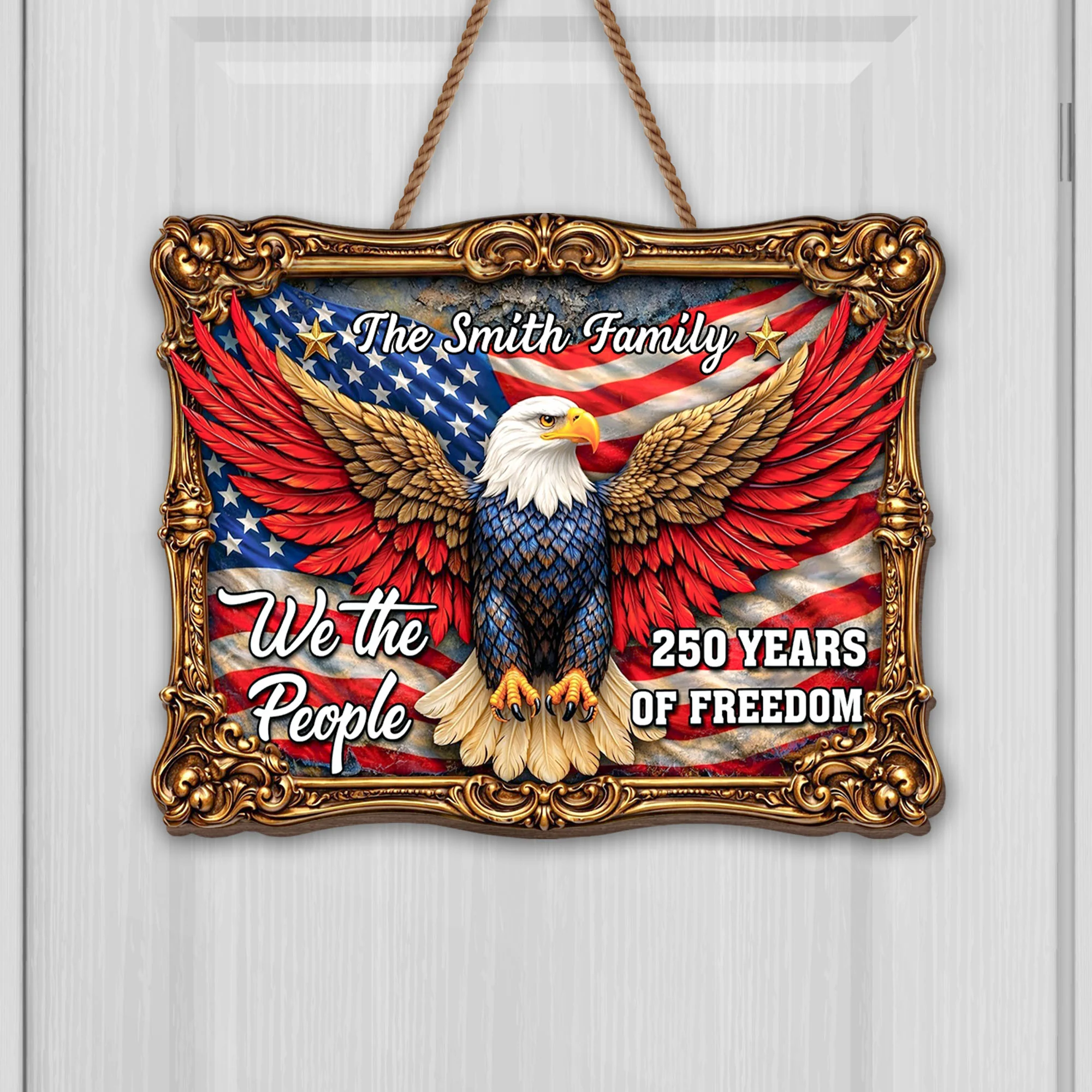 We The People Years Of Freedom Bald Eagle And American Flag - Personalized Custom Shaped Wood Sign - INDE070_WSIGN