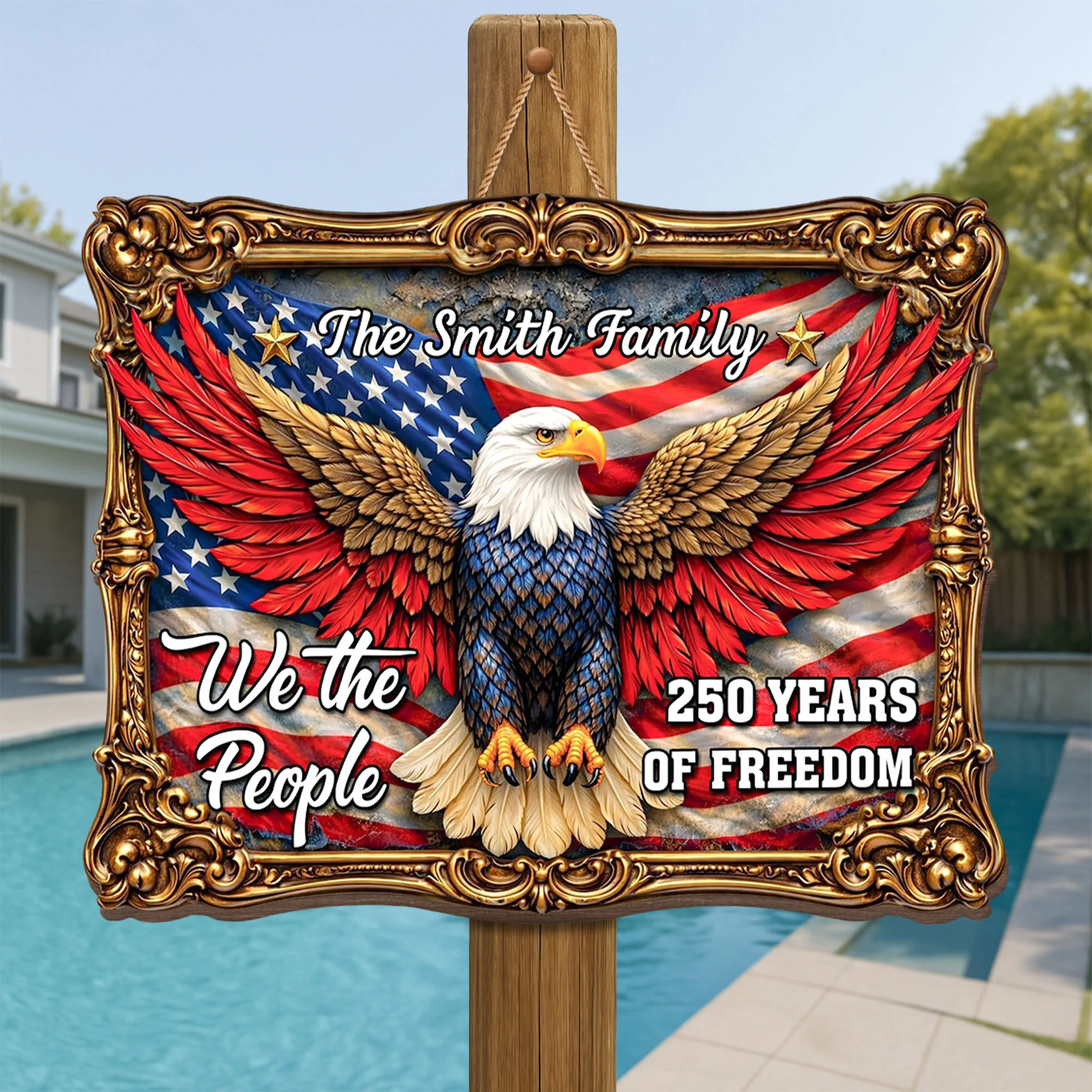 We The People Years Of Freedom Bald Eagle And American Flag - Personalized Custom Shaped Wood Sign - INDE070_WSIGN - Image 2