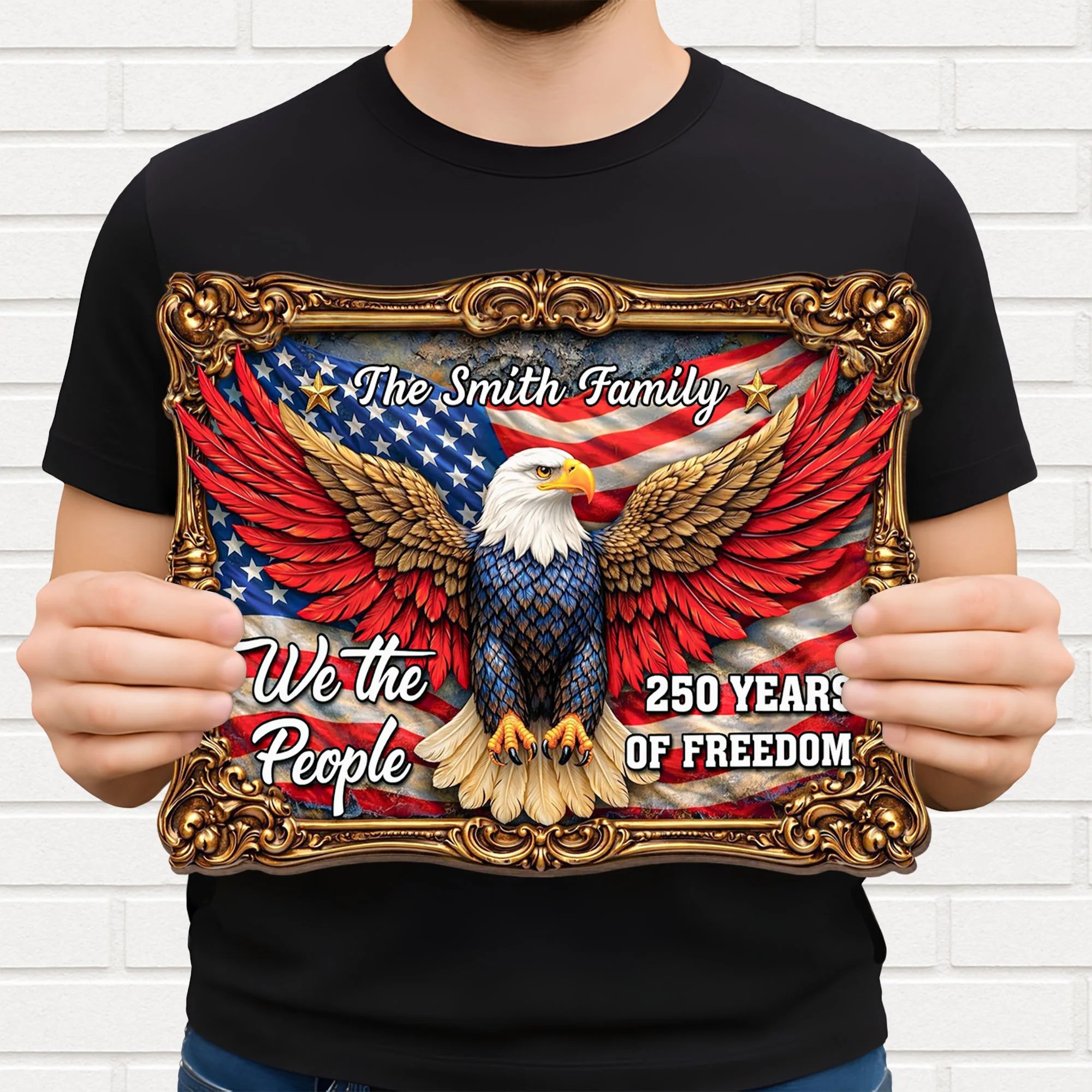 We The People Years Of Freedom Bald Eagle And American Flag - Personalized Custom Shaped Wood Sign - INDE070_WSIGN - Image 3