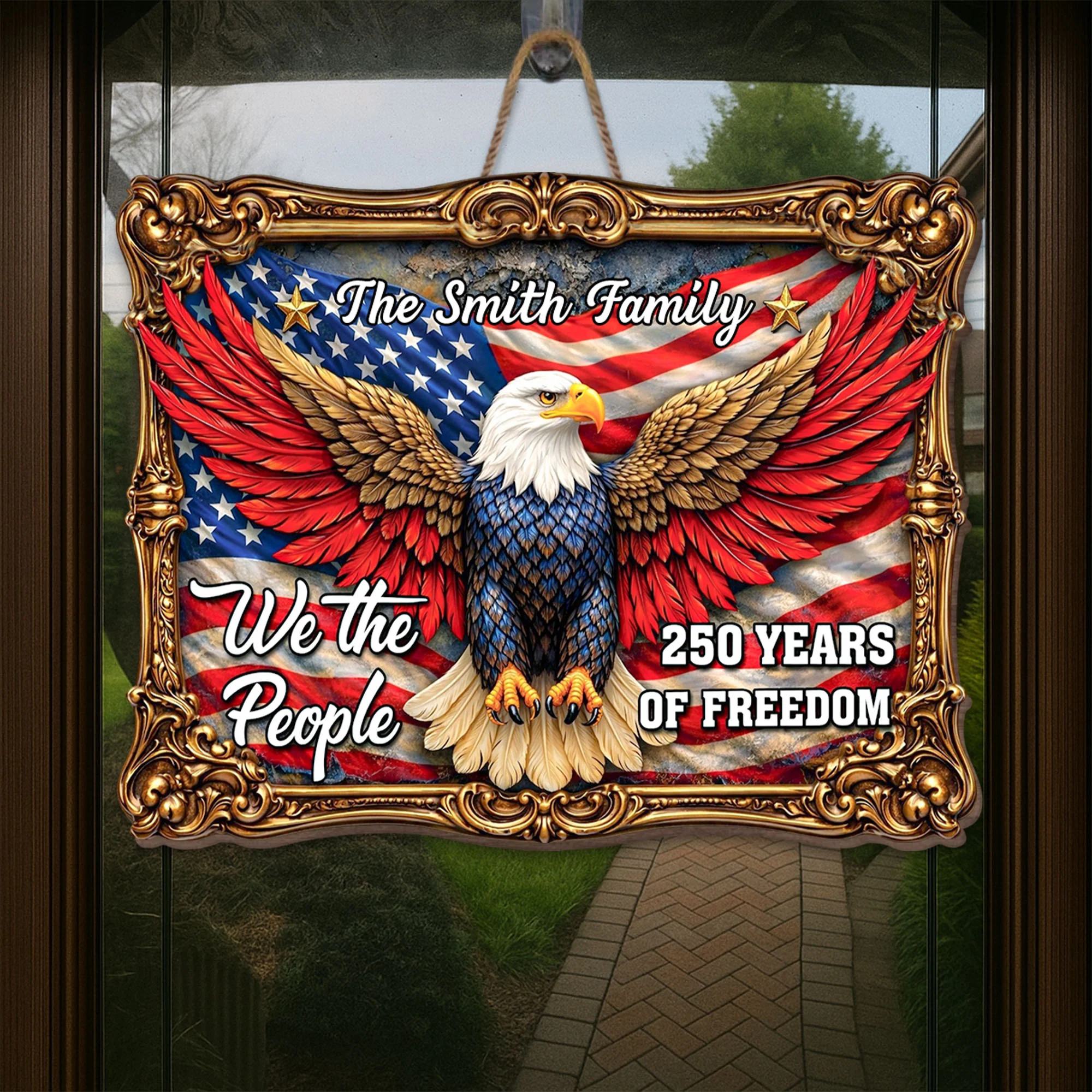 We The People Years Of Freedom Bald Eagle And American Flag - Personalized Custom Shaped Wood Sign - INDE070_WSIGN - Image 5